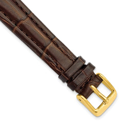 DeBeer 14mm Dark Brown Matte Alligator Grain Leather with Gold-tone Buckle 6.75 inch Watch Band