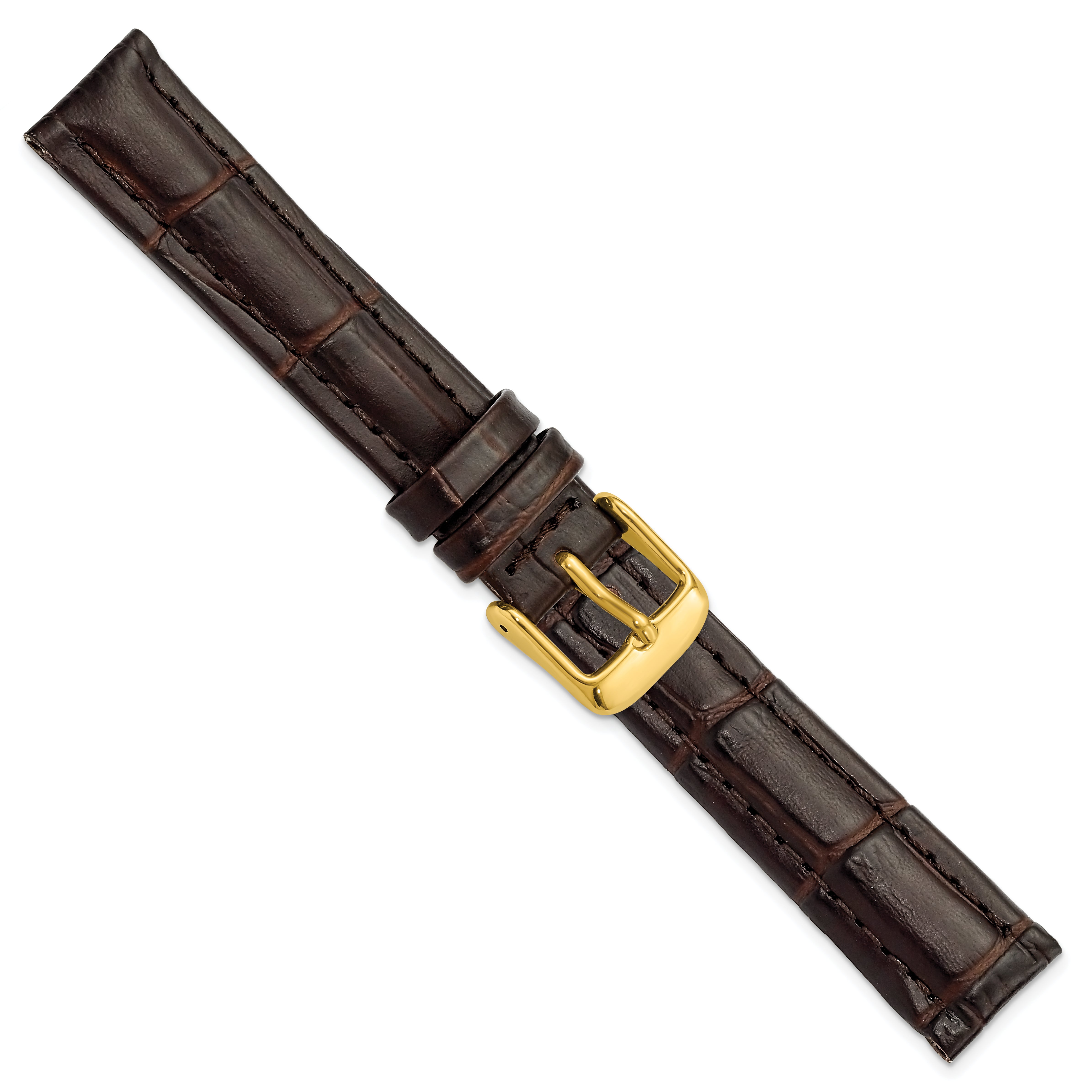 14mm Dark Brown Matte Alligator Grain Leather with Gold-tone Buckle 6.75 inch Watch Band
