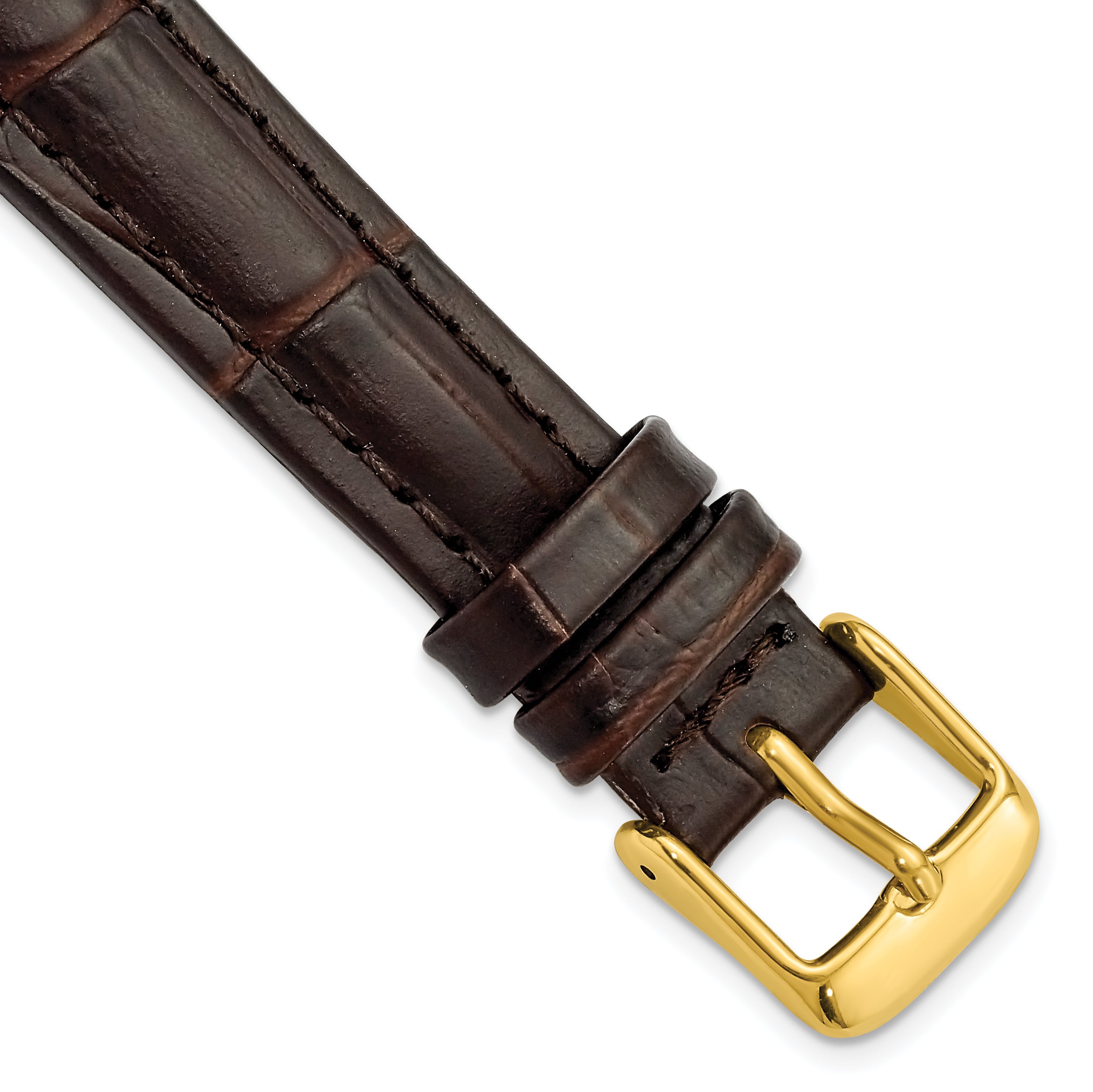 DeBeer 16mm Dark Brown Matte Alligator Grain Leather with Gold-tone Buckle 7.5 inch Watch Band