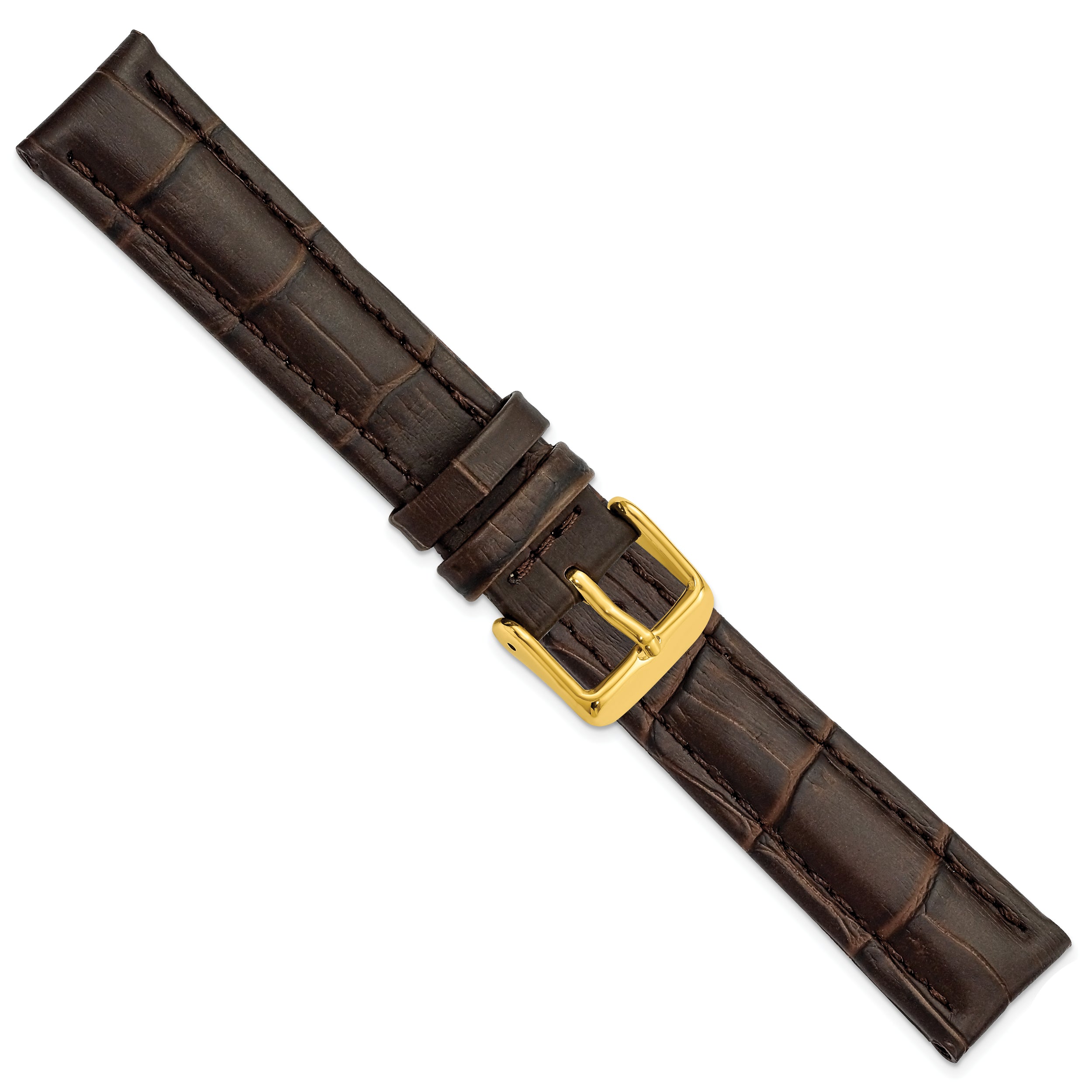 14mm Dark Brown Matte Alligator Grain Leather with Gold-tone Buckle 6.75 inch Watch Band