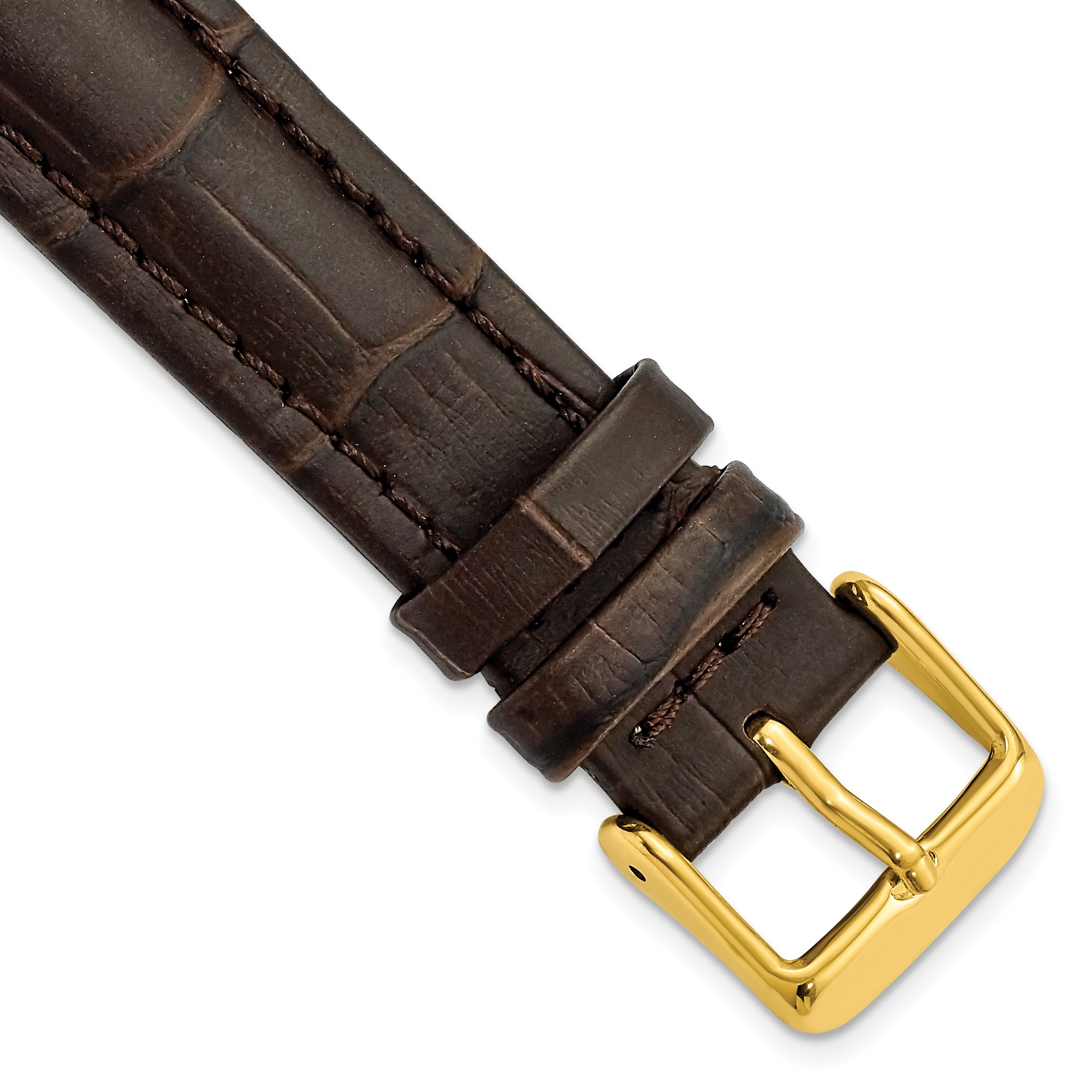 DeBeer 18mm Dark Brown Matte Alligator Grain Leather with Gold-tone Buckle 7.5 inch Watch Band