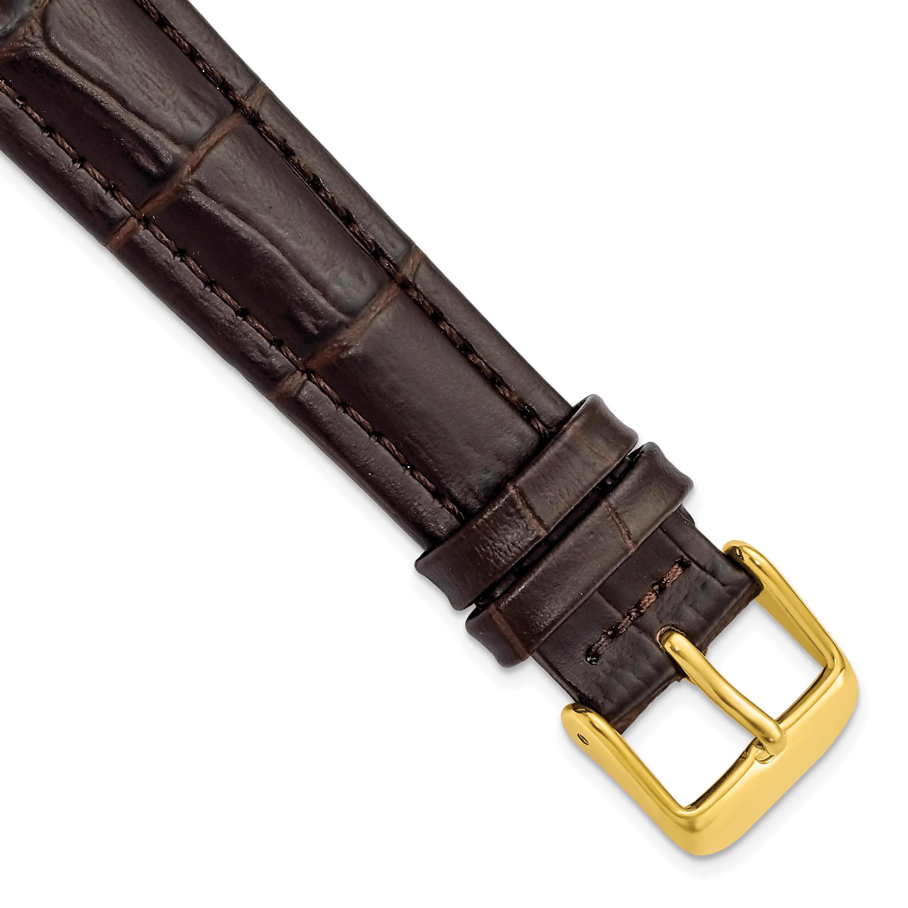 DeBeer 19mm Dark Brown Matte Alligator Grain Leather with Gold-tone Buckle 7.5 inch Watch Band