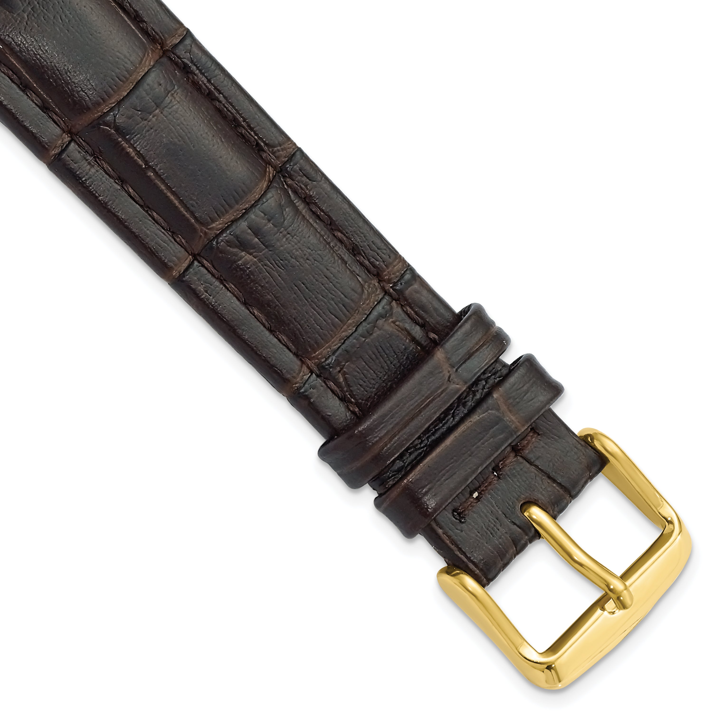 DeBeer 20mm Dark Brown Matte Alligator Grain Leather with Gold-tone Buckle 7.5 inch Watch Band
