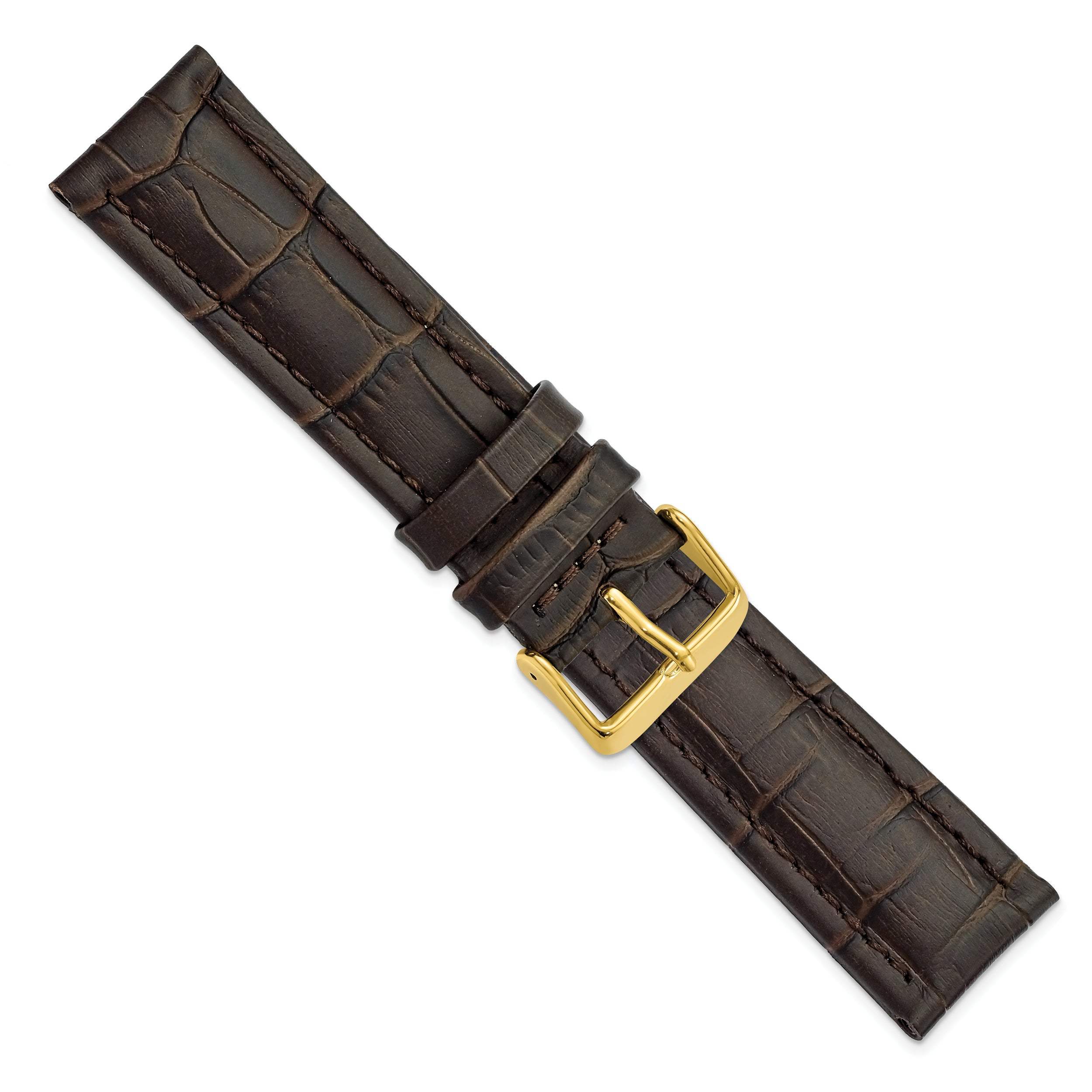 14mm Dark Brown Matte Alligator Grain Leather with Gold-tone Buckle 6.75 inch Watch Band
