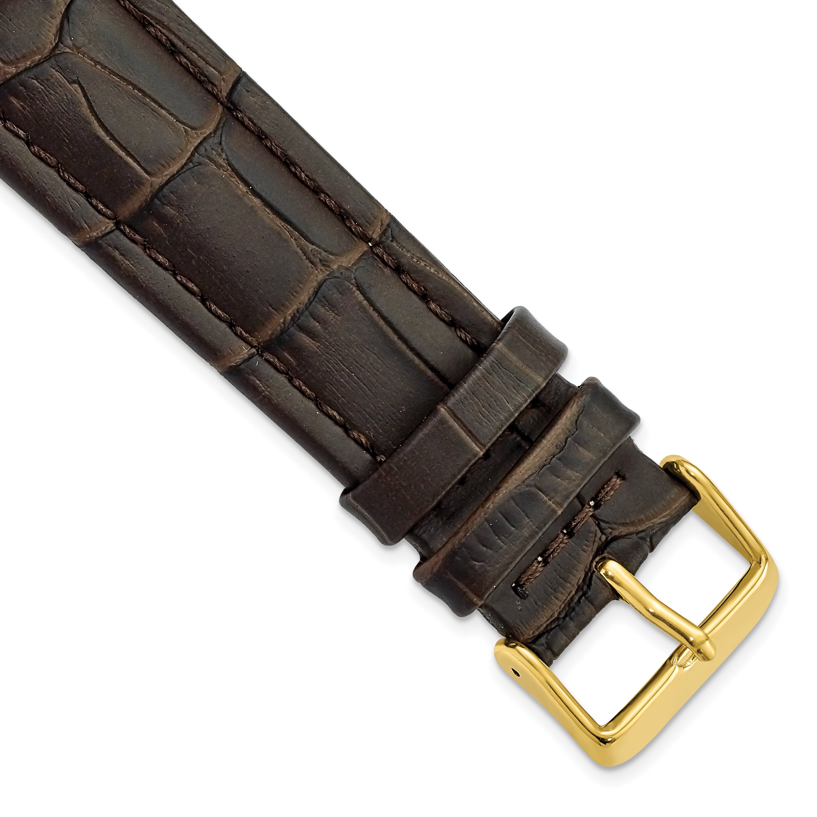 DeBeer 22mm Dark Brown Matte Alligator Grain Leather with Gold-tone Buckle 7.5 inch Watch Band