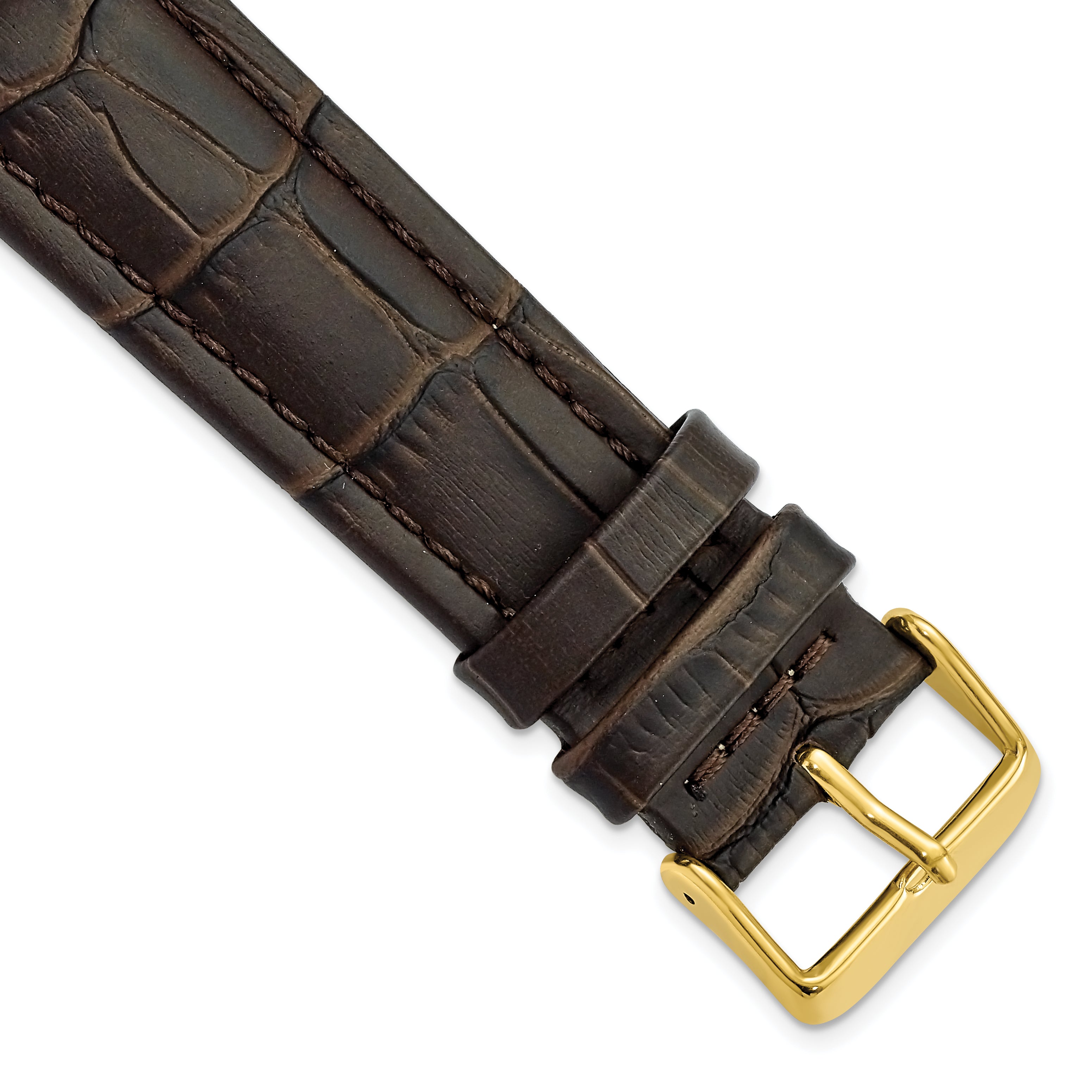 DeBeer 22mm Dark Brown Matte Alligator Grain Leather with Gold-tone Buckle 7.5 inch Watch Band