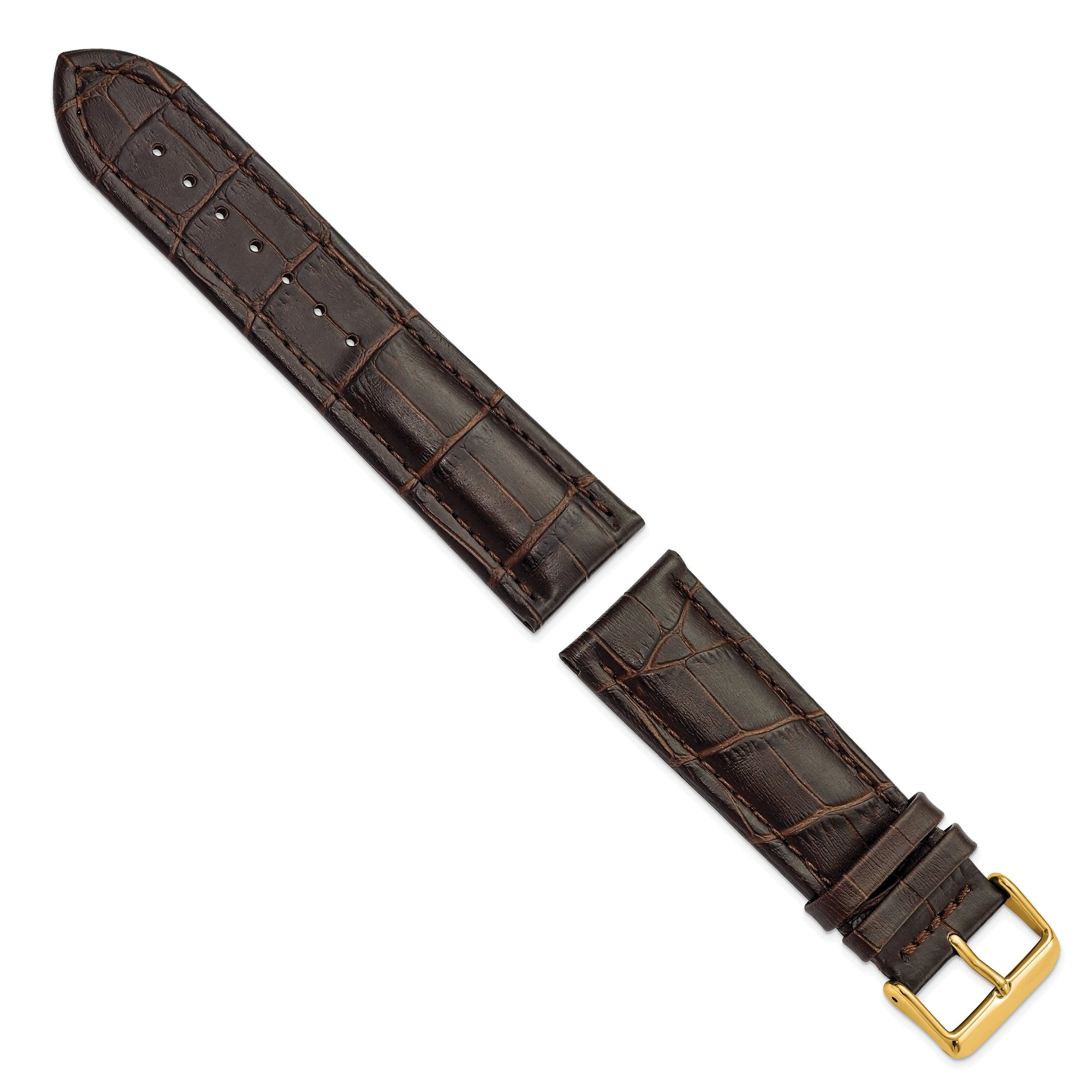 14mm Dark Brown Matte Alligator Grain Leather with Gold-tone Buckle 6.75 inch Watch Band