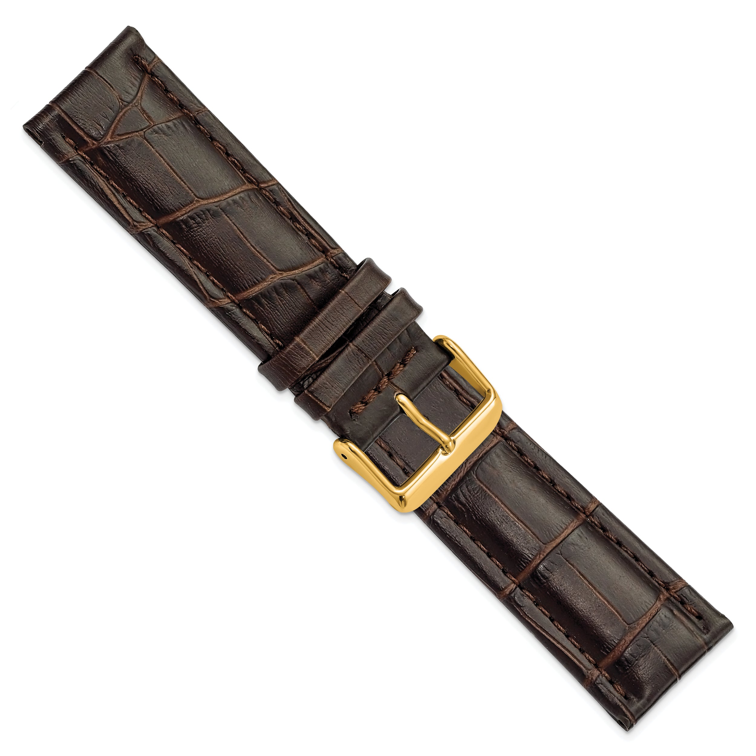 14mm Dark Brown Matte Alligator Grain Leather with Gold-tone Buckle 6.75 inch Watch Band