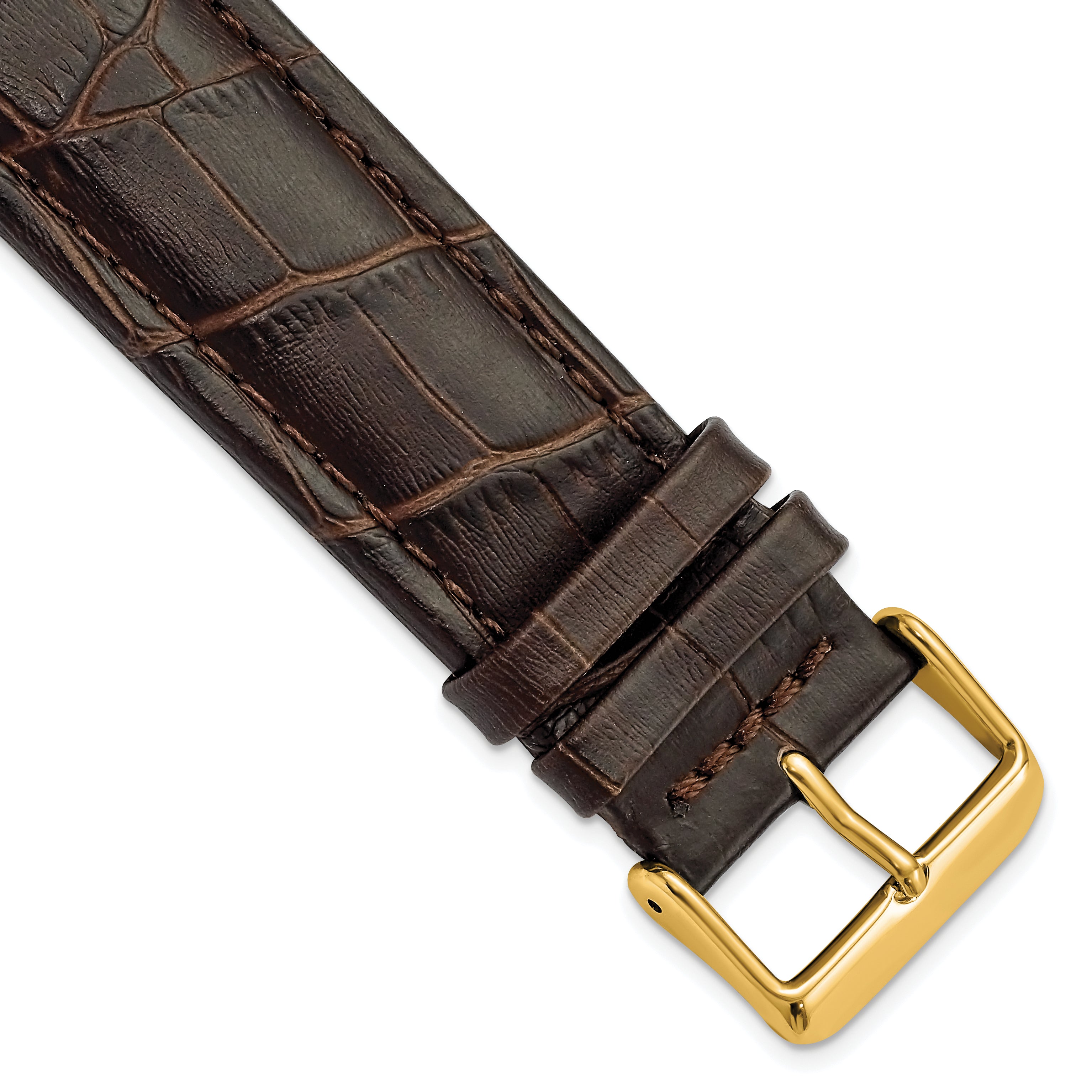 DeBeer 24mm Dark Brown Matte Alligator Grain Leather with Gold-tone Buckle 7.5 inch Watch Band