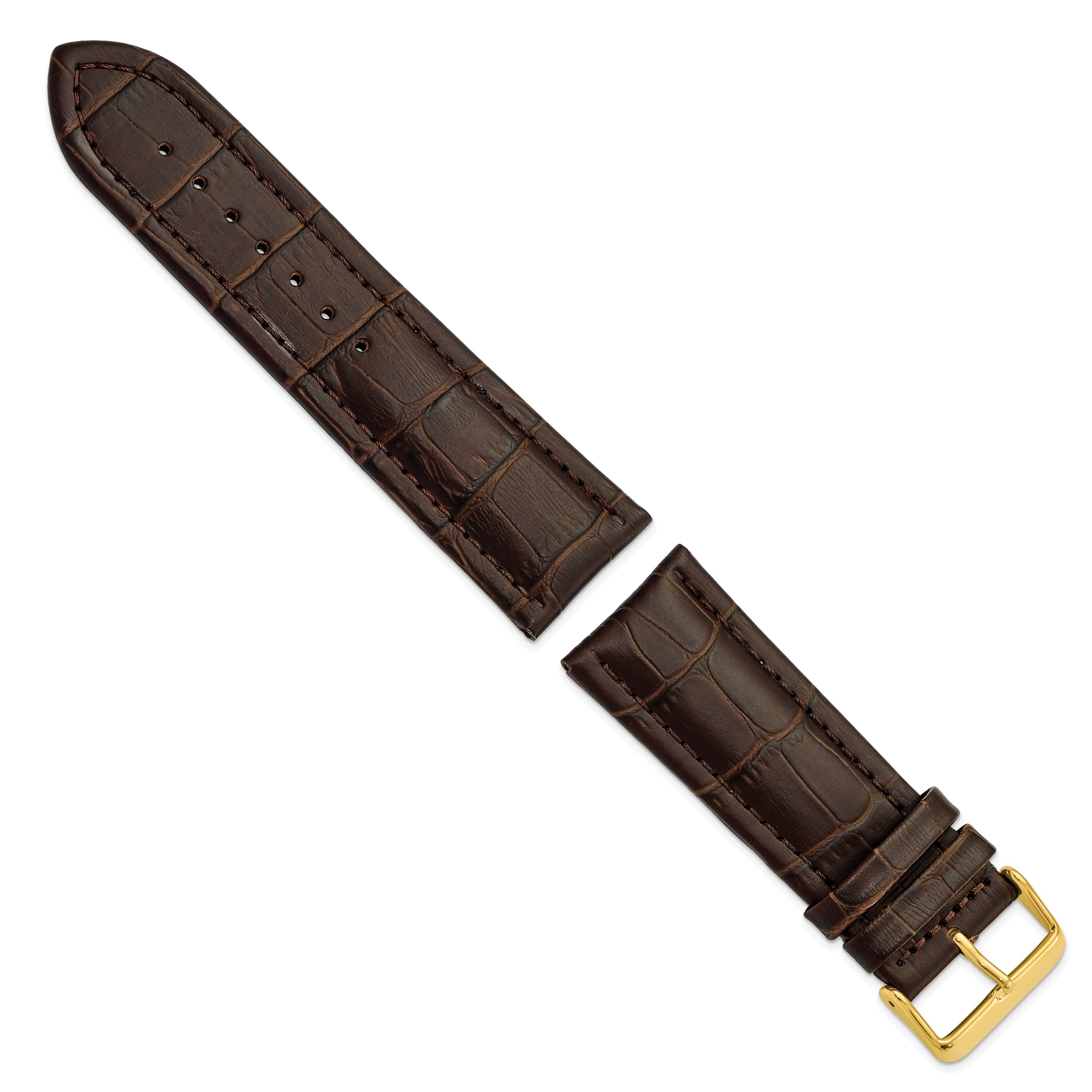 14mm Dark Brown Matte Alligator Grain Leather with Gold-tone Buckle 6.75 inch Watch Band