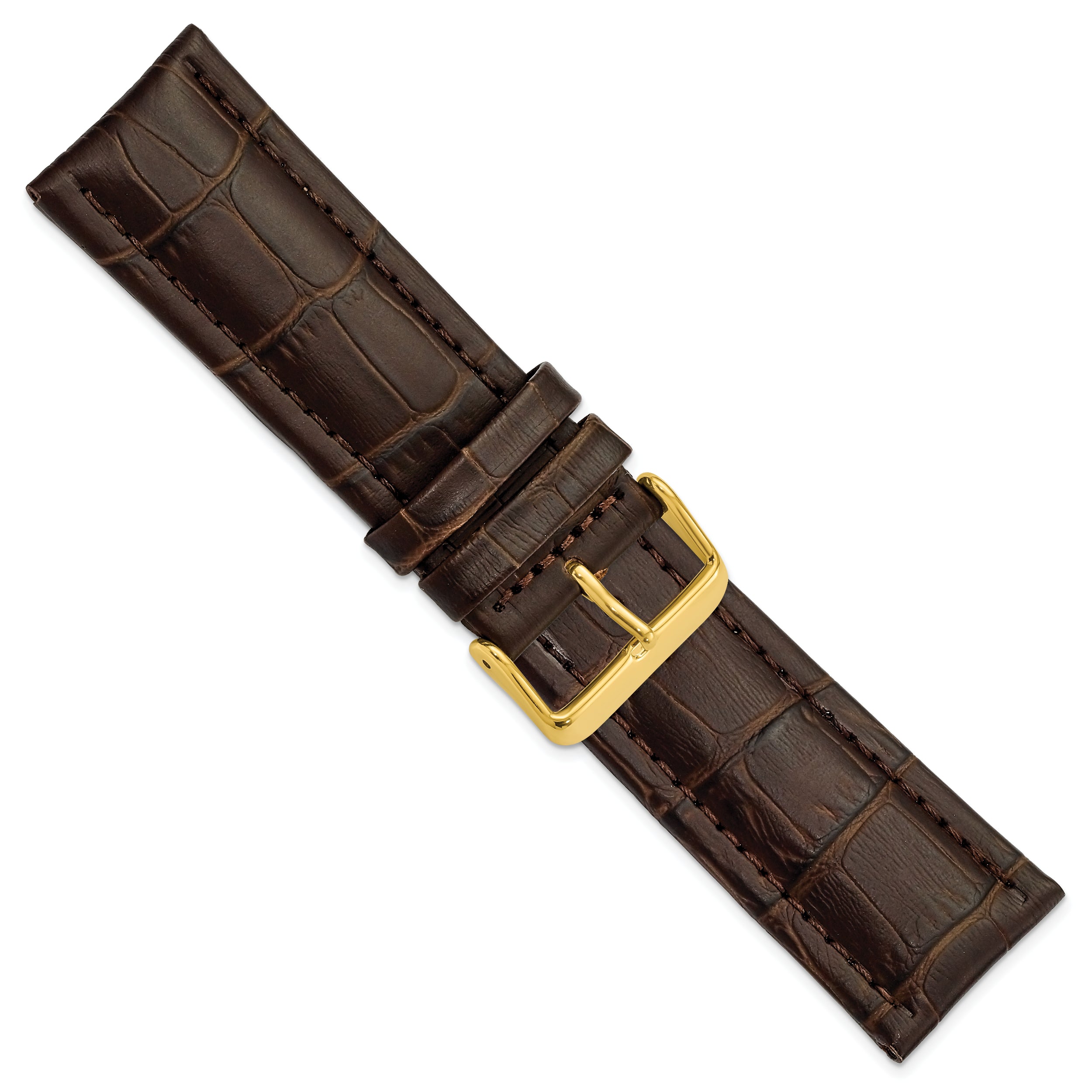 14mm Dark Brown Matte Alligator Grain Leather with Gold-tone Buckle 6.75 inch Watch Band