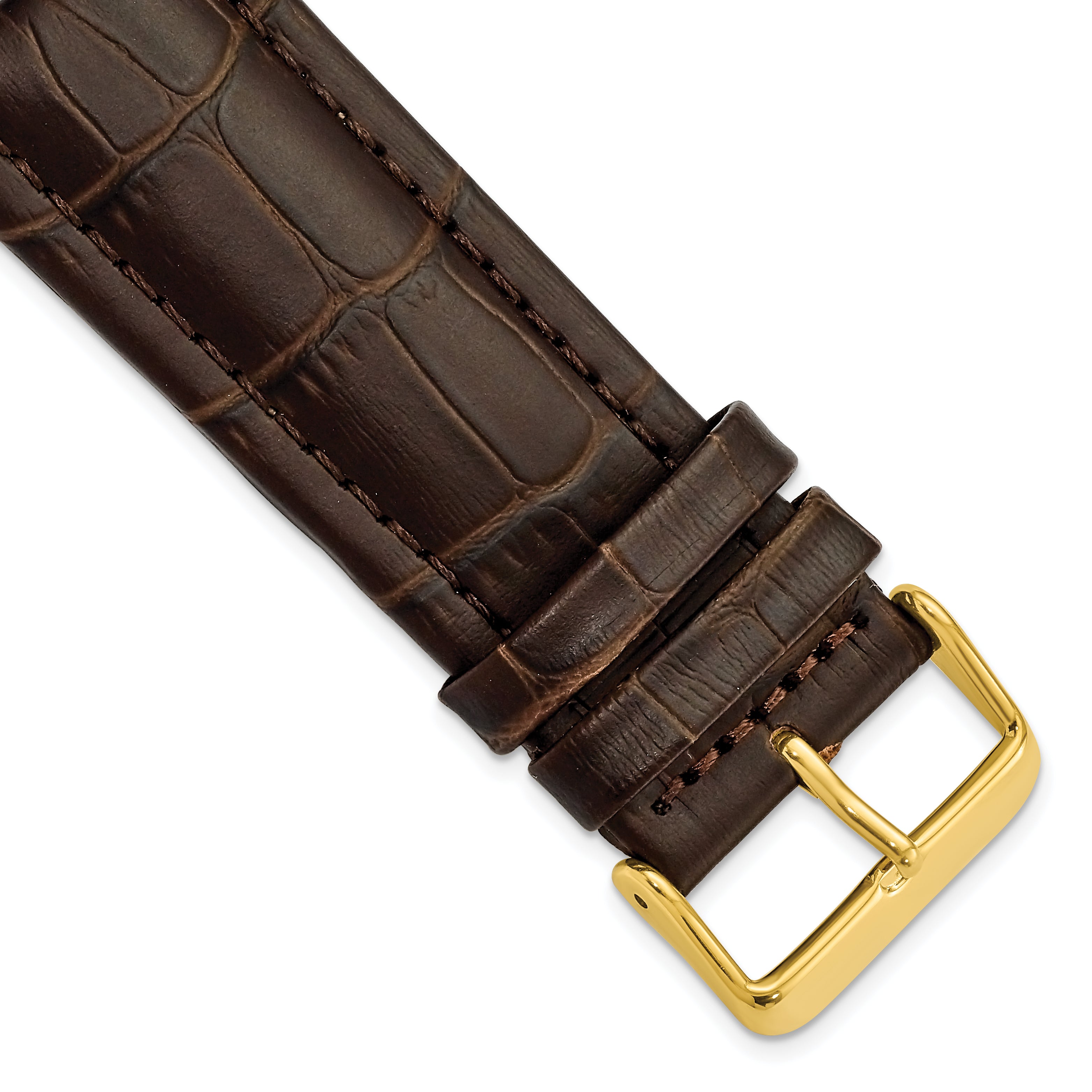 DeBeer 26mm Dark Brown Matte Alligator Grain Leather with Gold-tone Buckle 7.5 inch Watch Band