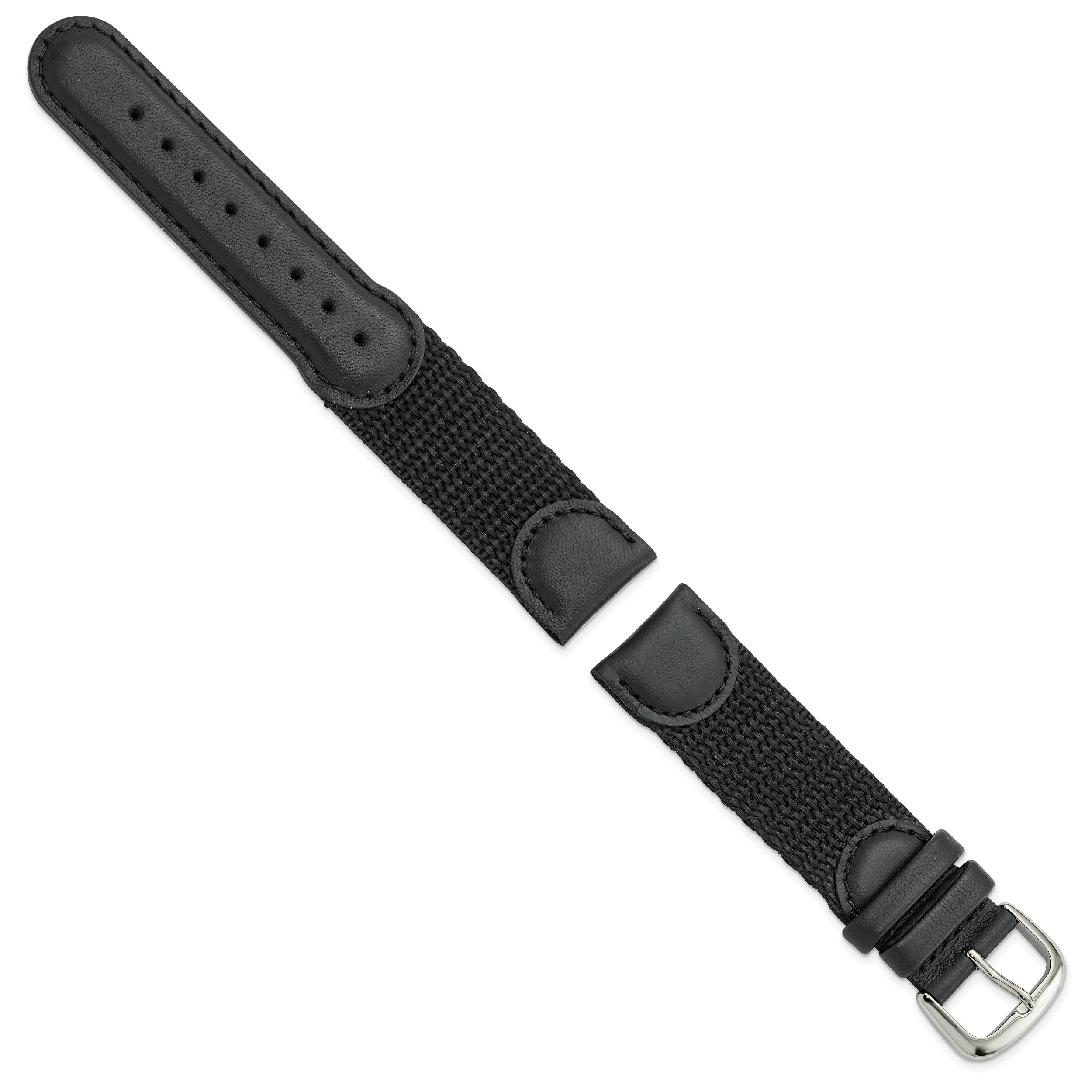 20mm Black Army Style Nylon and Leather with Stainless Steel Buckle 7.75 inch Watch Band - 20 / 7.75