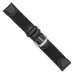 20mm Black Army Style Nylon and Leather with Stainless Steel Buckle 7.75 inch Watch Band - 20 / 7.75