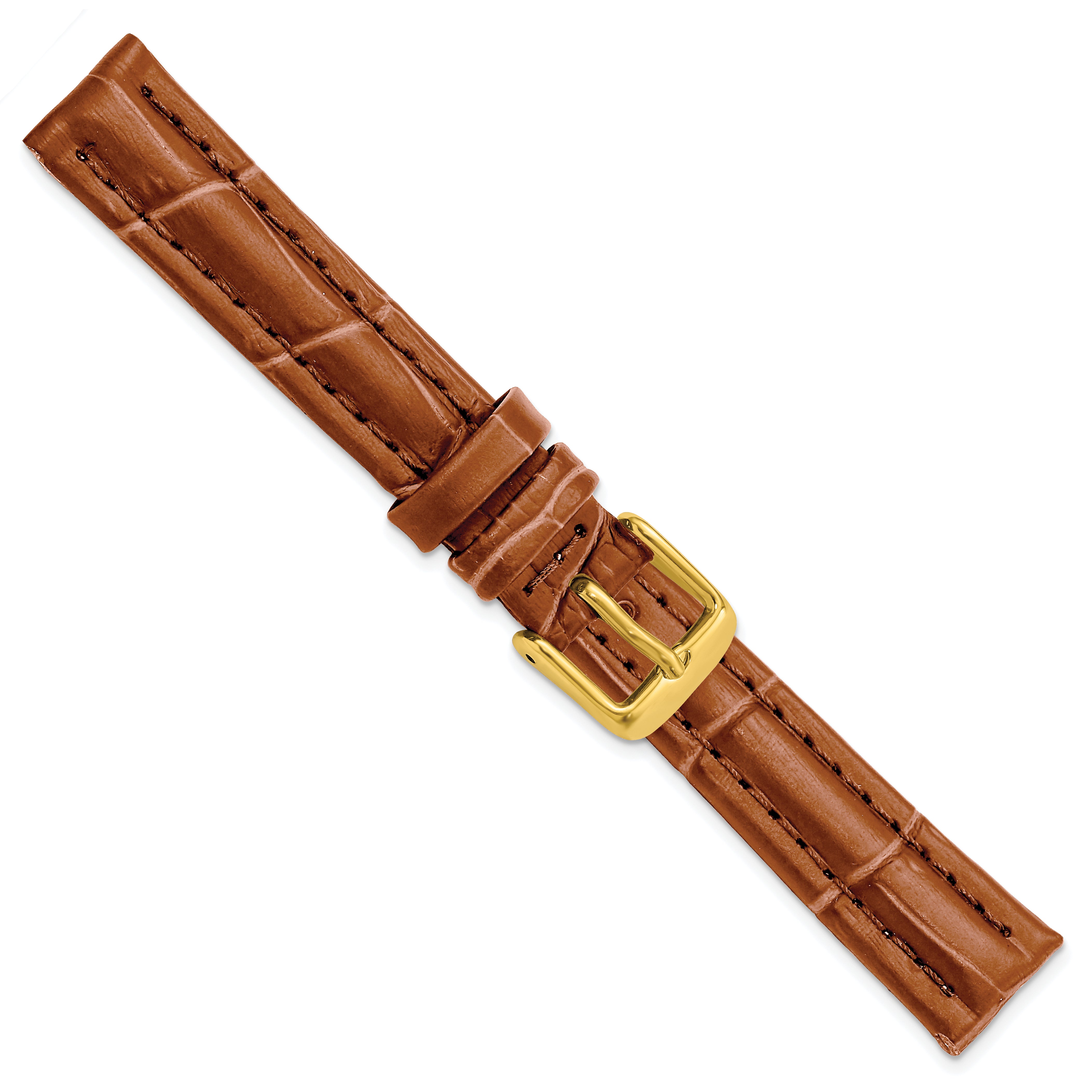 14mm Havana Matte Alligator Grain Leather with Gold-tone Buckle 6.75 inch Watch Band