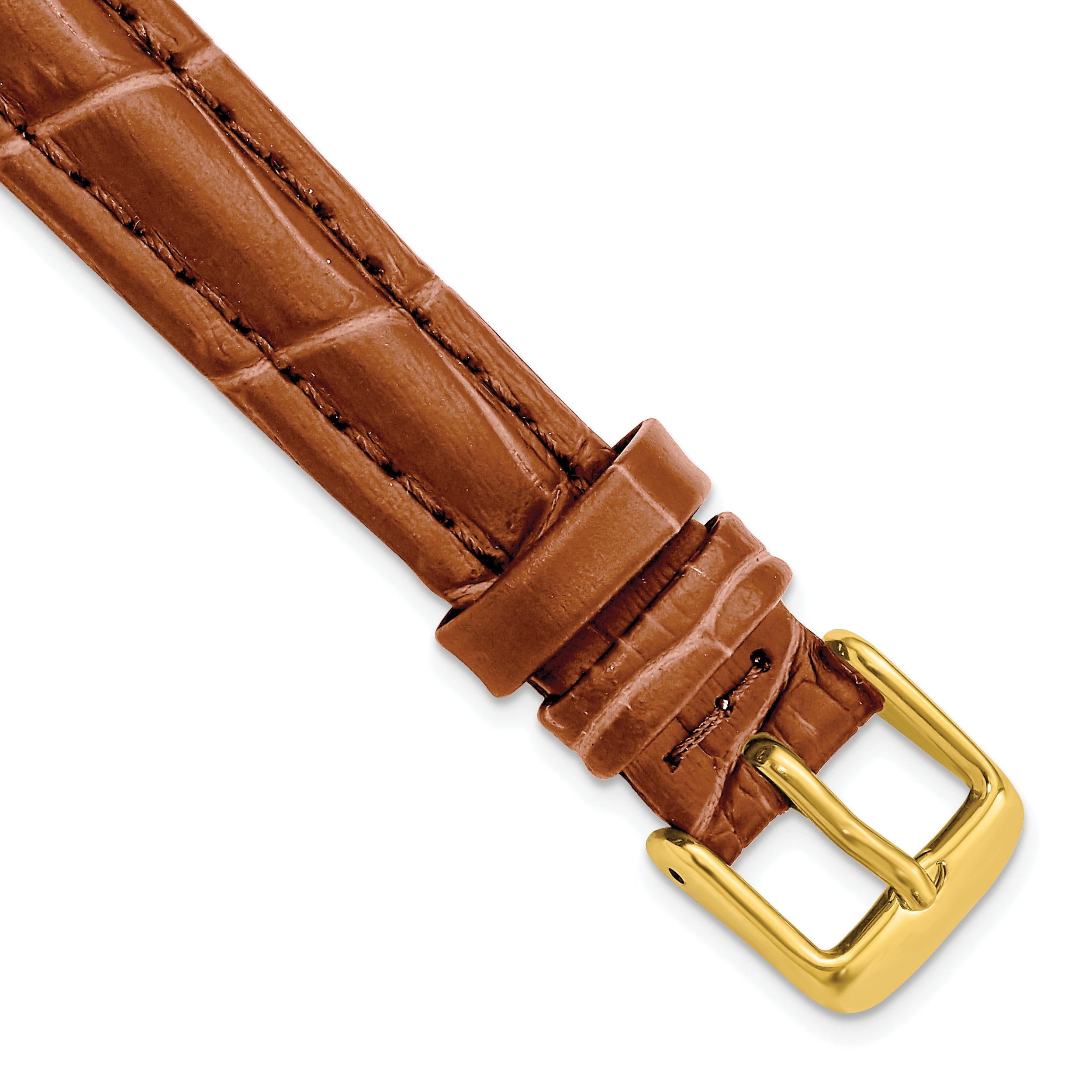 DeBeer 14mm Havana Matte Alligator Grain Leather with Gold-tone Buckle 6.75 inch Watch Band