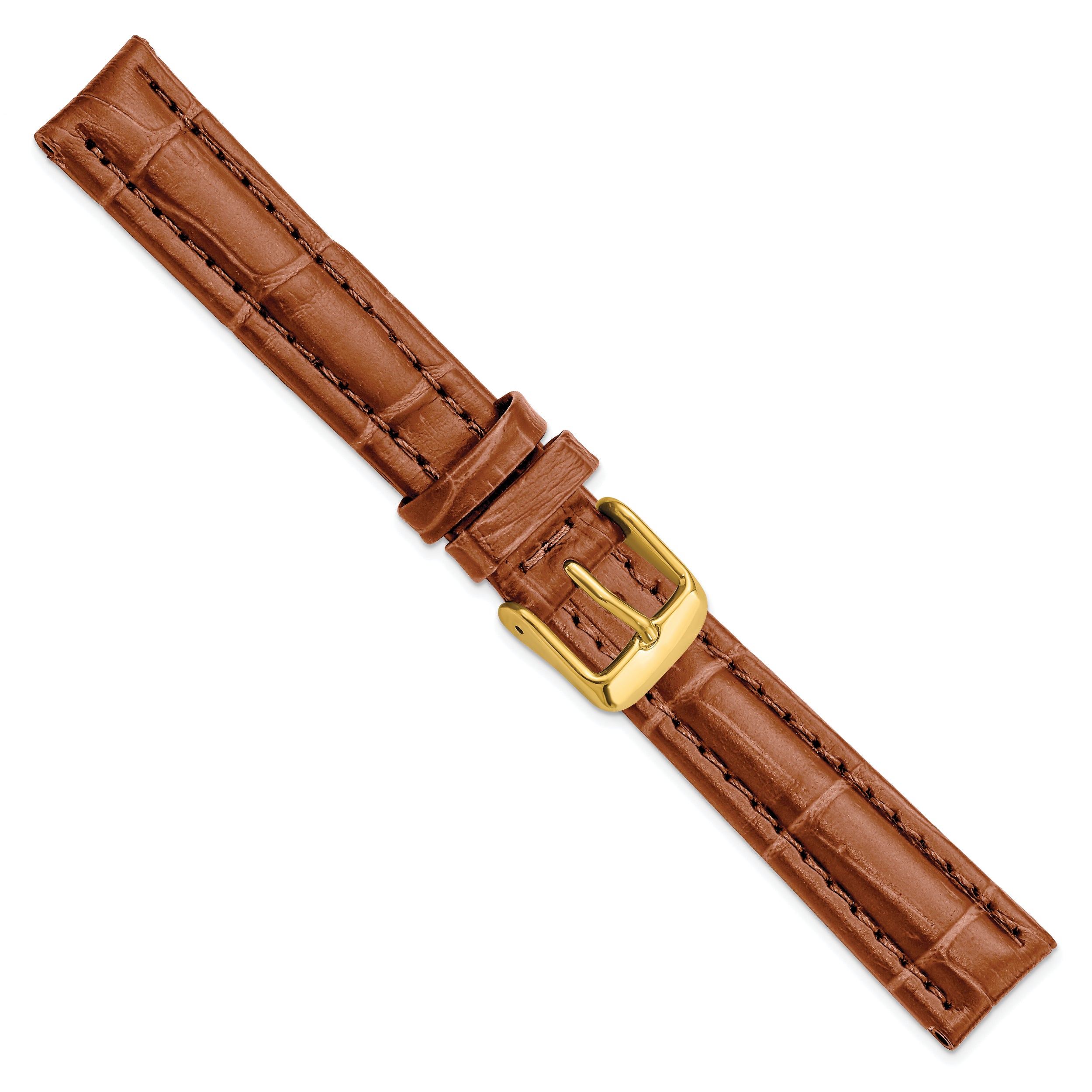 14mm Havana Matte Alligator Grain Leather with Gold-tone Buckle 6.75 inch Watch Band