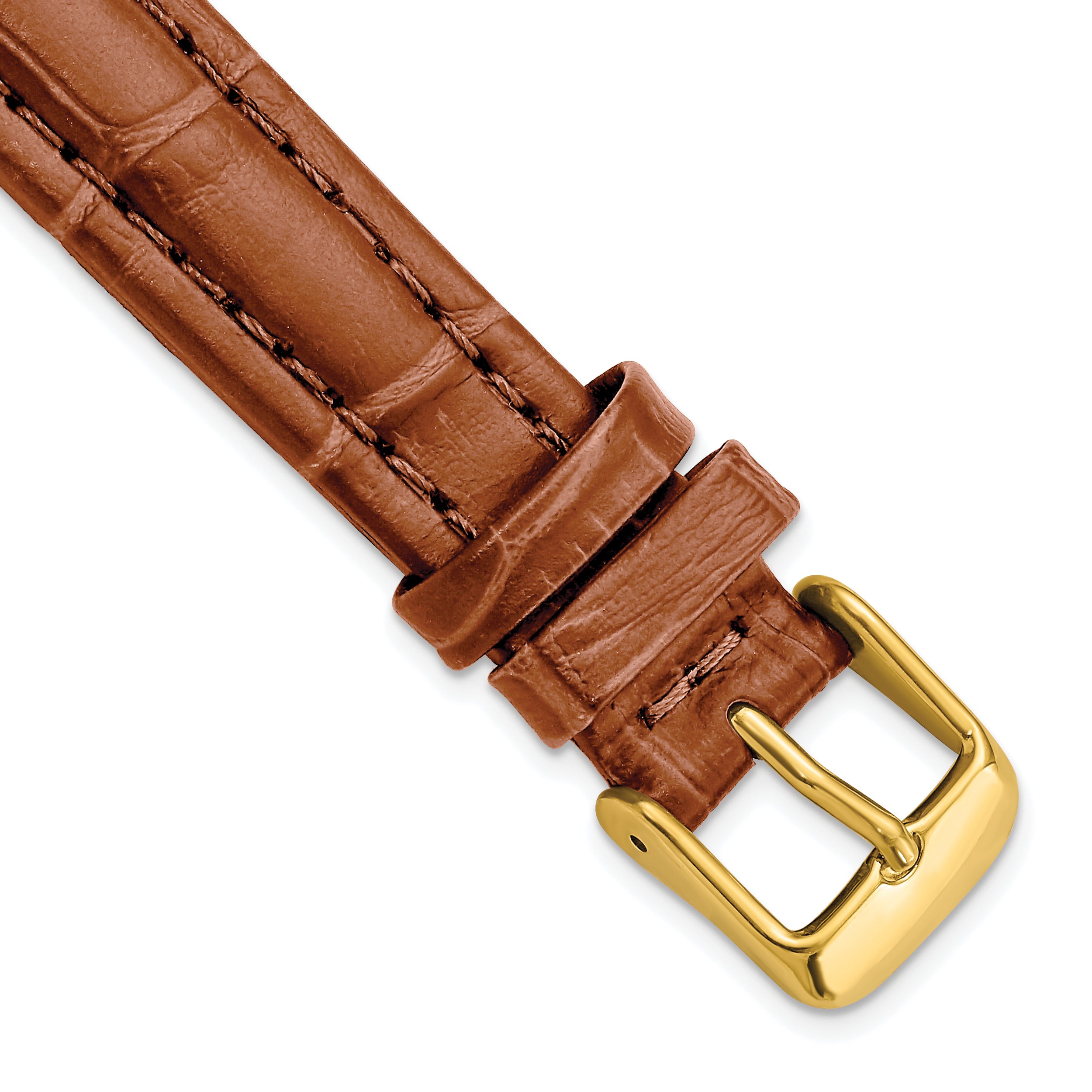 DeBeer 16mm Havana Matte Alligator Grain Leather with Gold-tone Buckle 7.5 inch Watch Band