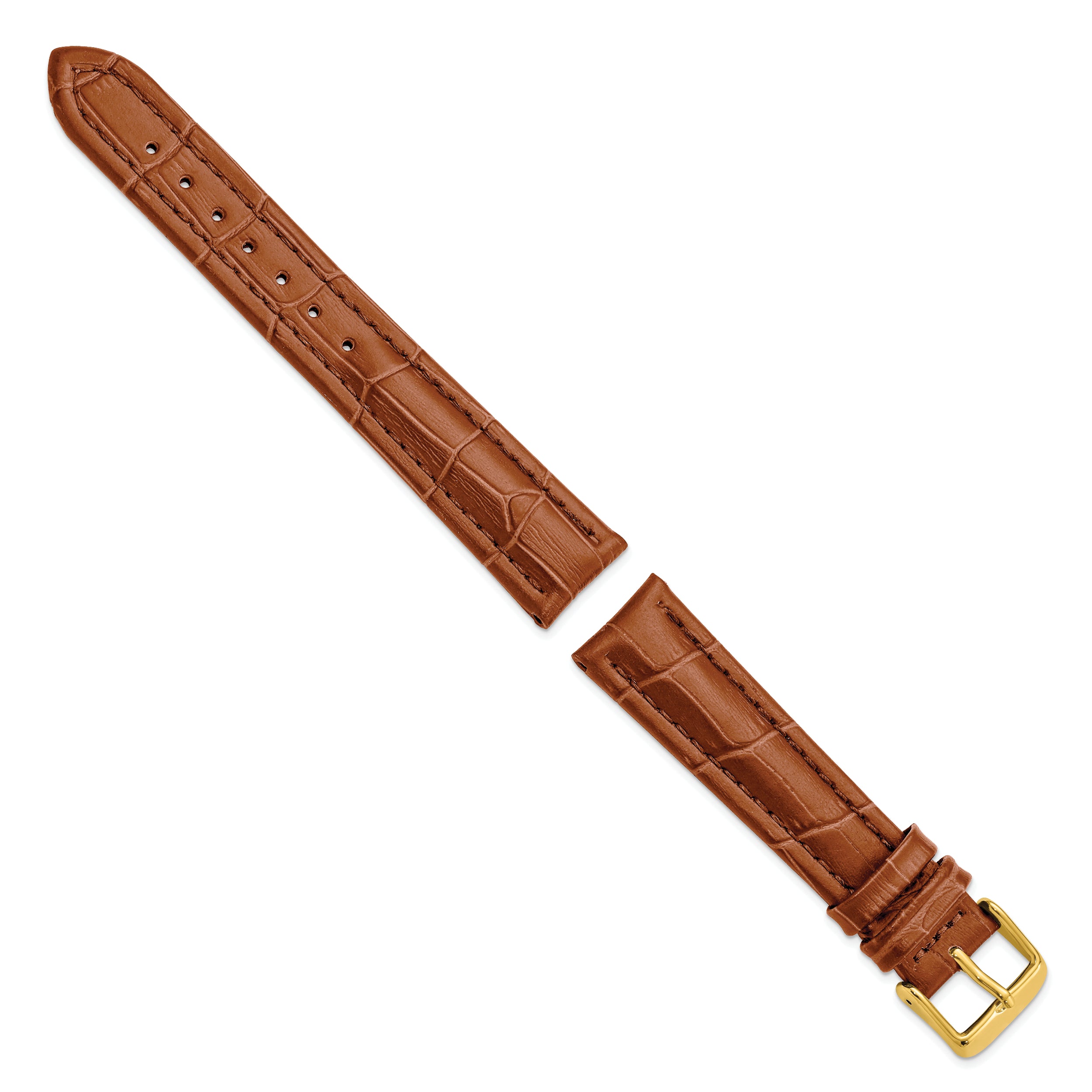 14mm Havana Matte Alligator Grain Leather with Gold-tone Buckle 6.75 inch Watch Band