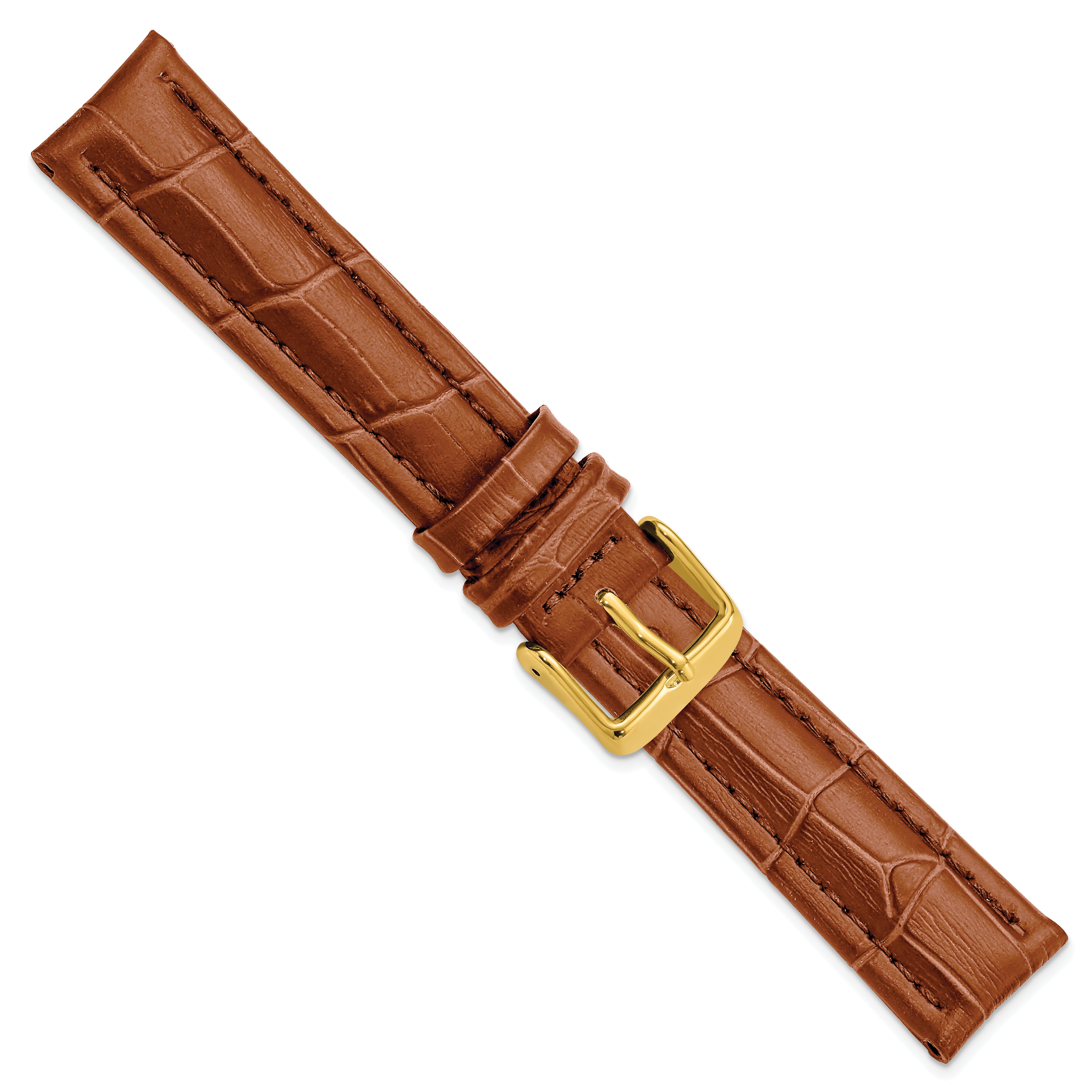 14mm Havana Matte Alligator Grain Leather with Gold-tone Buckle 6.75 inch Watch Band