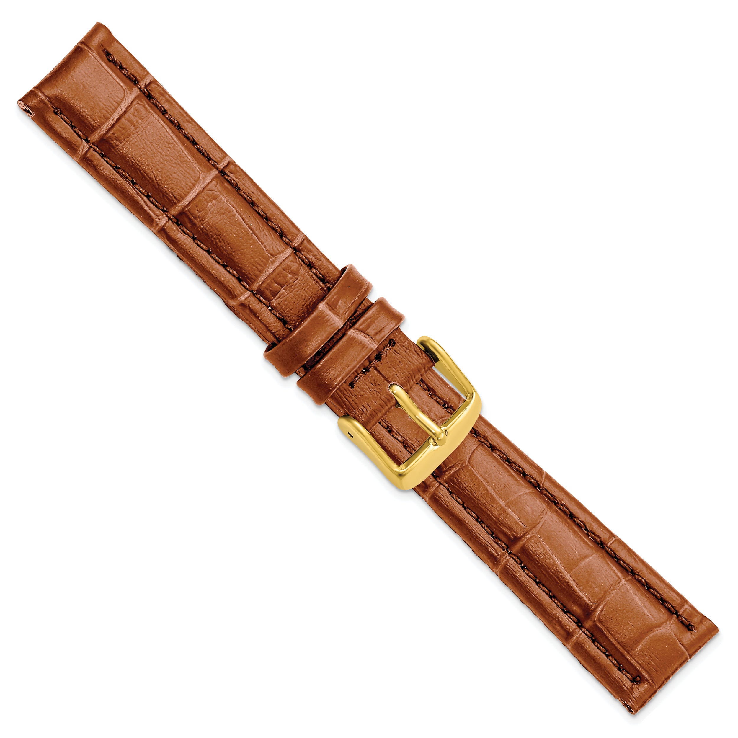 14mm Havana Matte Alligator Grain Leather with Gold-tone Buckle 6.75 inch Watch Band