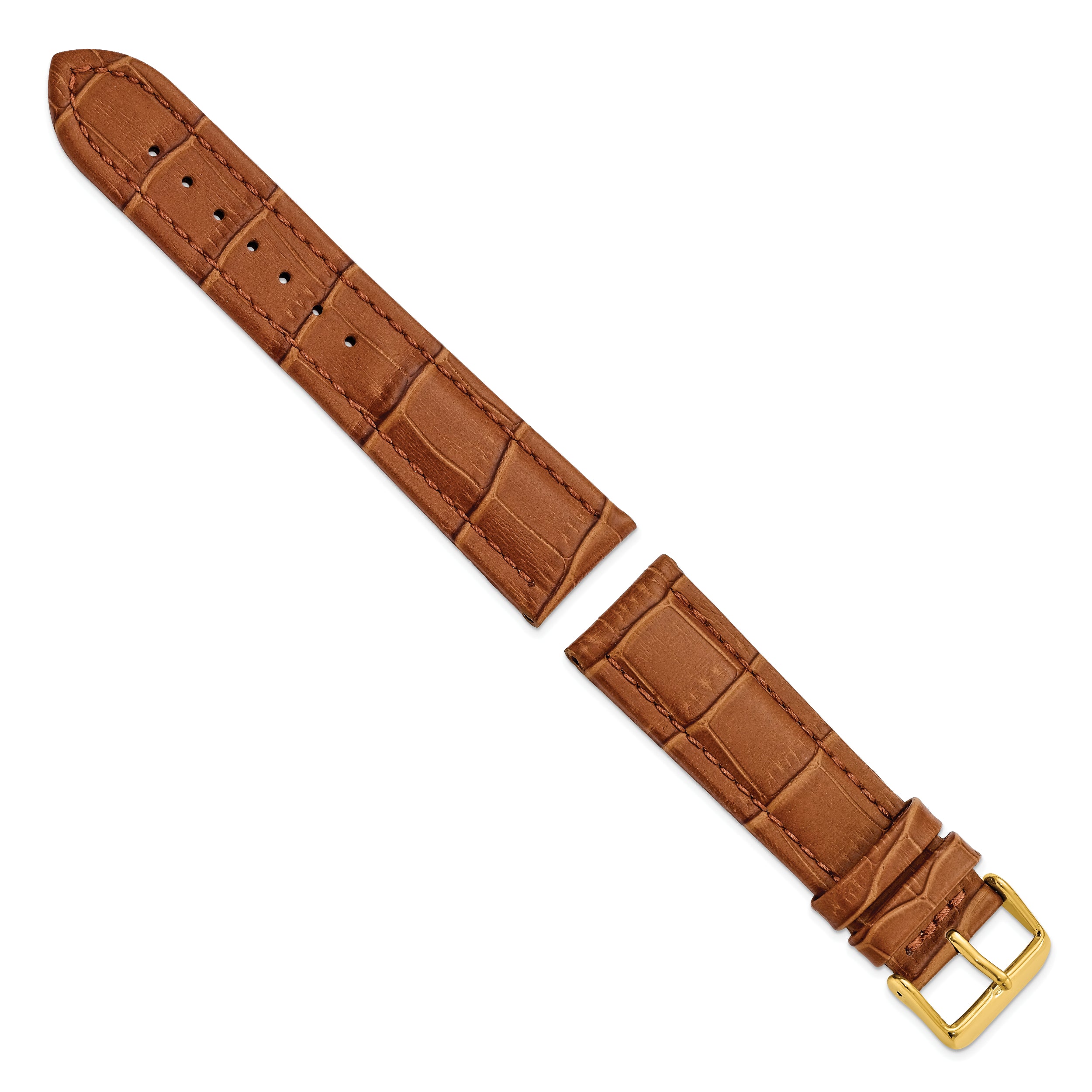 14mm Havana Matte Alligator Grain Leather with Gold-tone Buckle 6.75 inch Watch Band