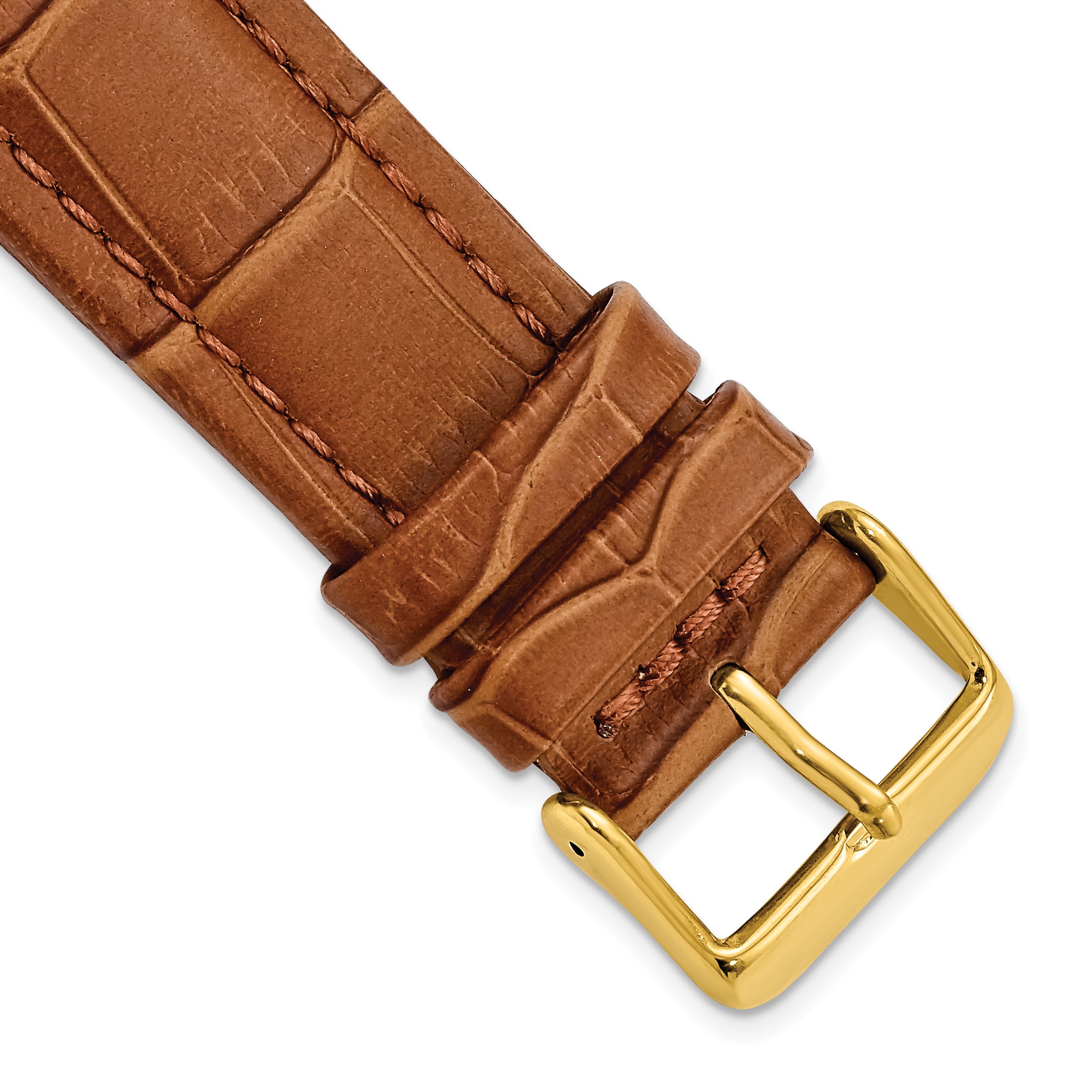 DeBeer 22mm Havana Matte Alligator Grain Leather with Gold-tone Buckle 7.5 inch Watch Band