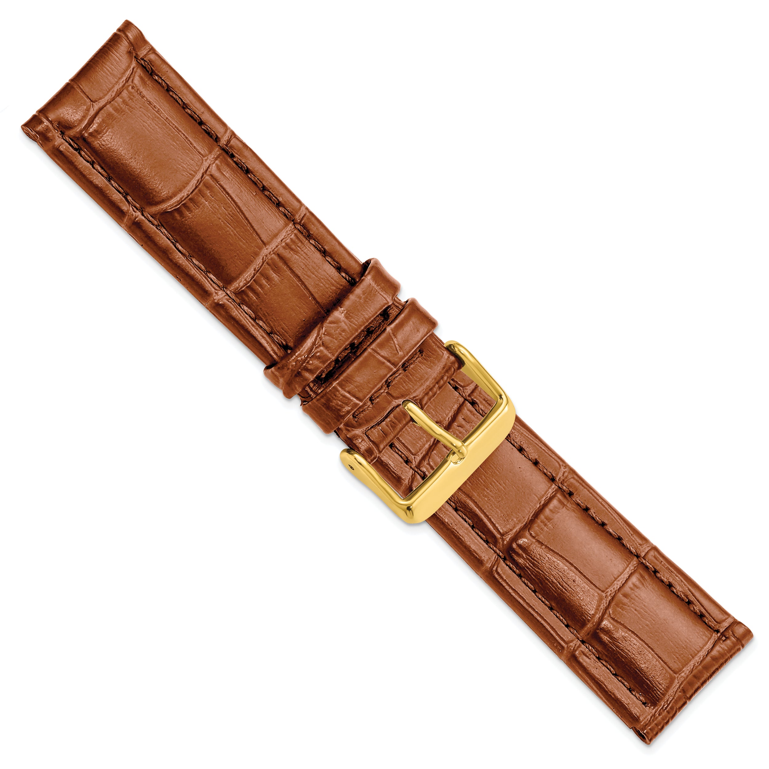 14mm Havana Matte Alligator Grain Leather with Gold-tone Buckle 6.75 inch Watch Band