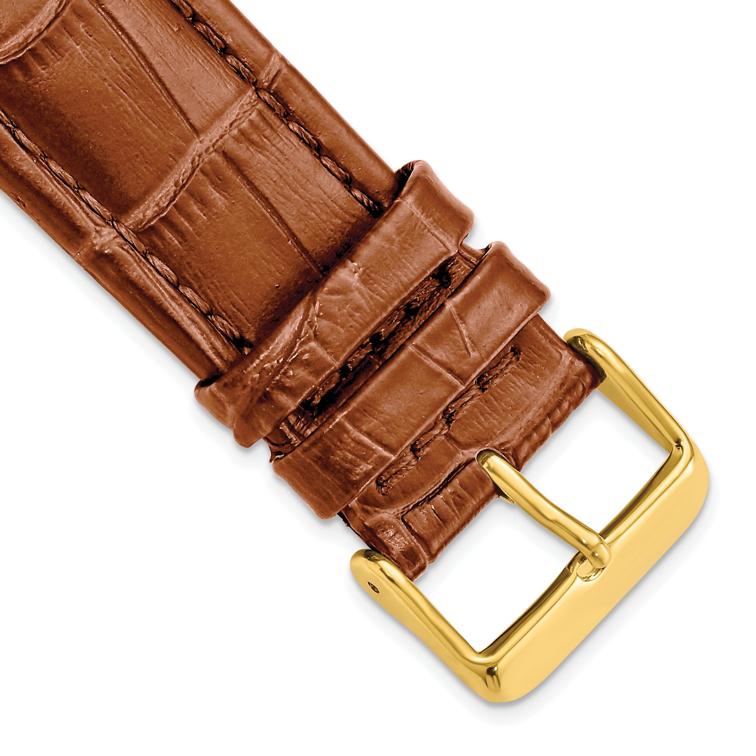 DeBeer 24mm Havana Matte Alligator Grain Leather with Gold-tone Buckle 7.5 inch Watch Band