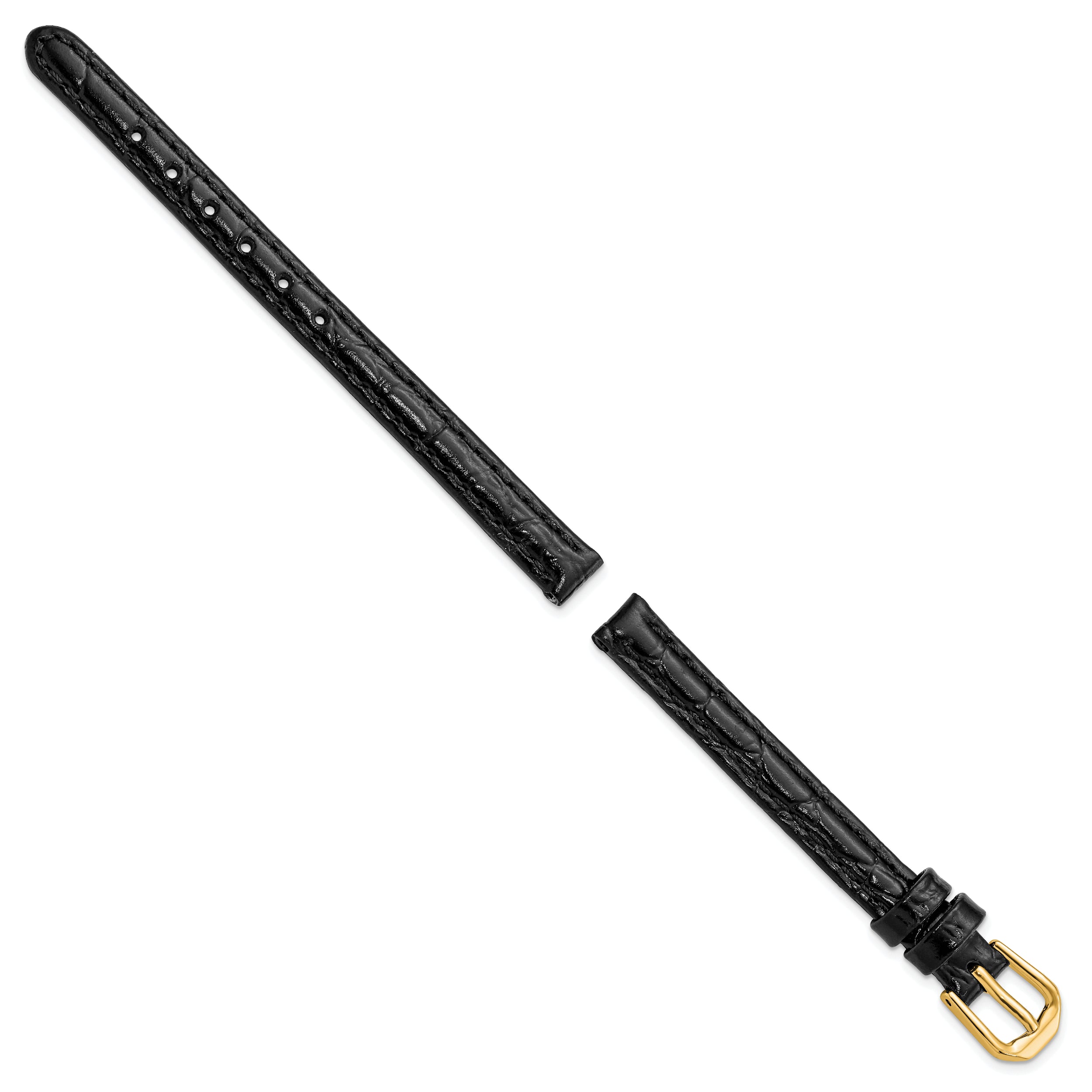 8mm Black Alligator Grain Leather with Gold-tone Buckle 6.75 inch Watch Band - 8 / 6.75
