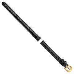 8mm Black Alligator Grain Leather with Gold-tone Buckle 6.75 inch Watch Band - 8 / 6.75