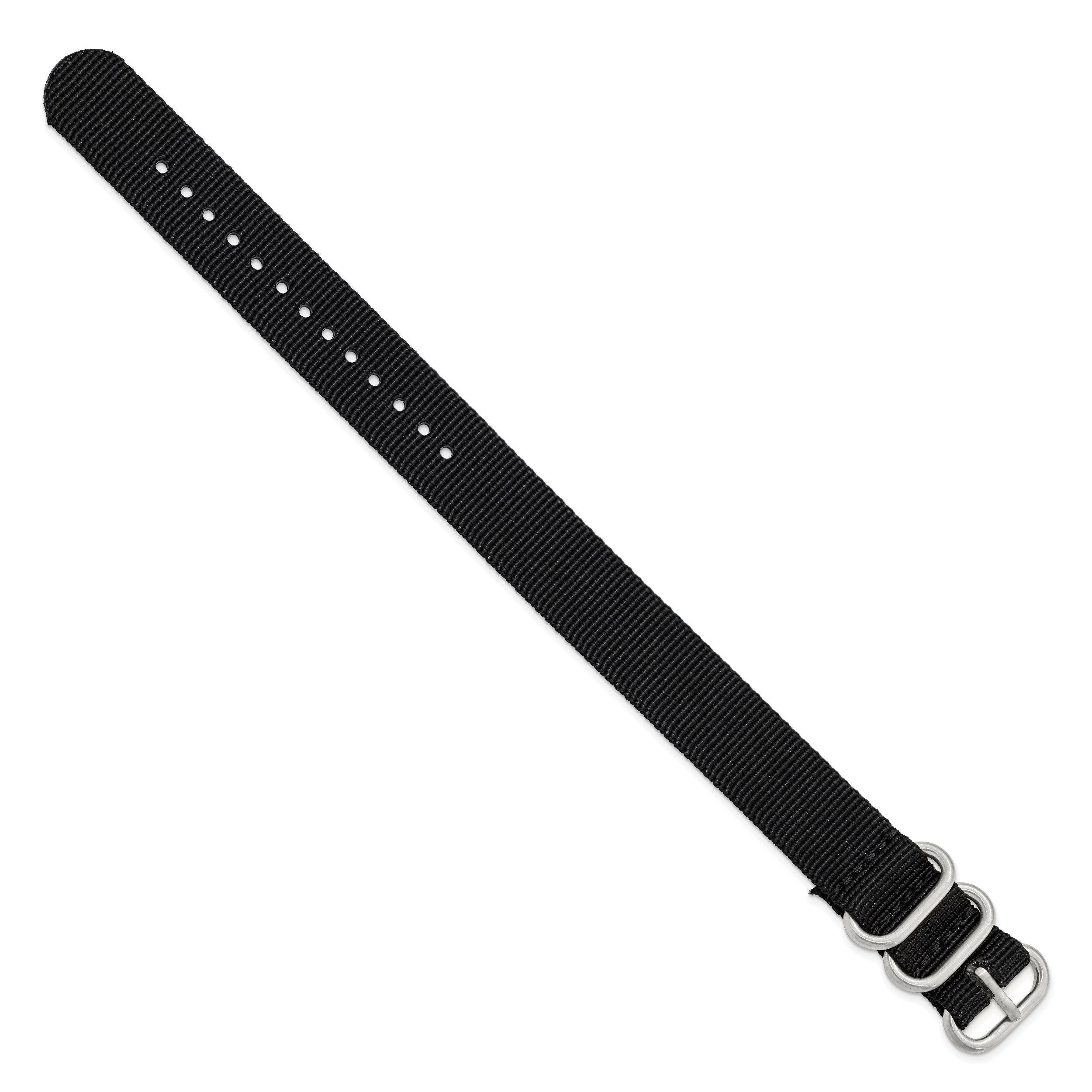 18mm One-Piece Black Military Ballistic G10 Nylon with Brushed Stainless Steel Buckle 10.75 inch Watch Band - 18 / 10.75