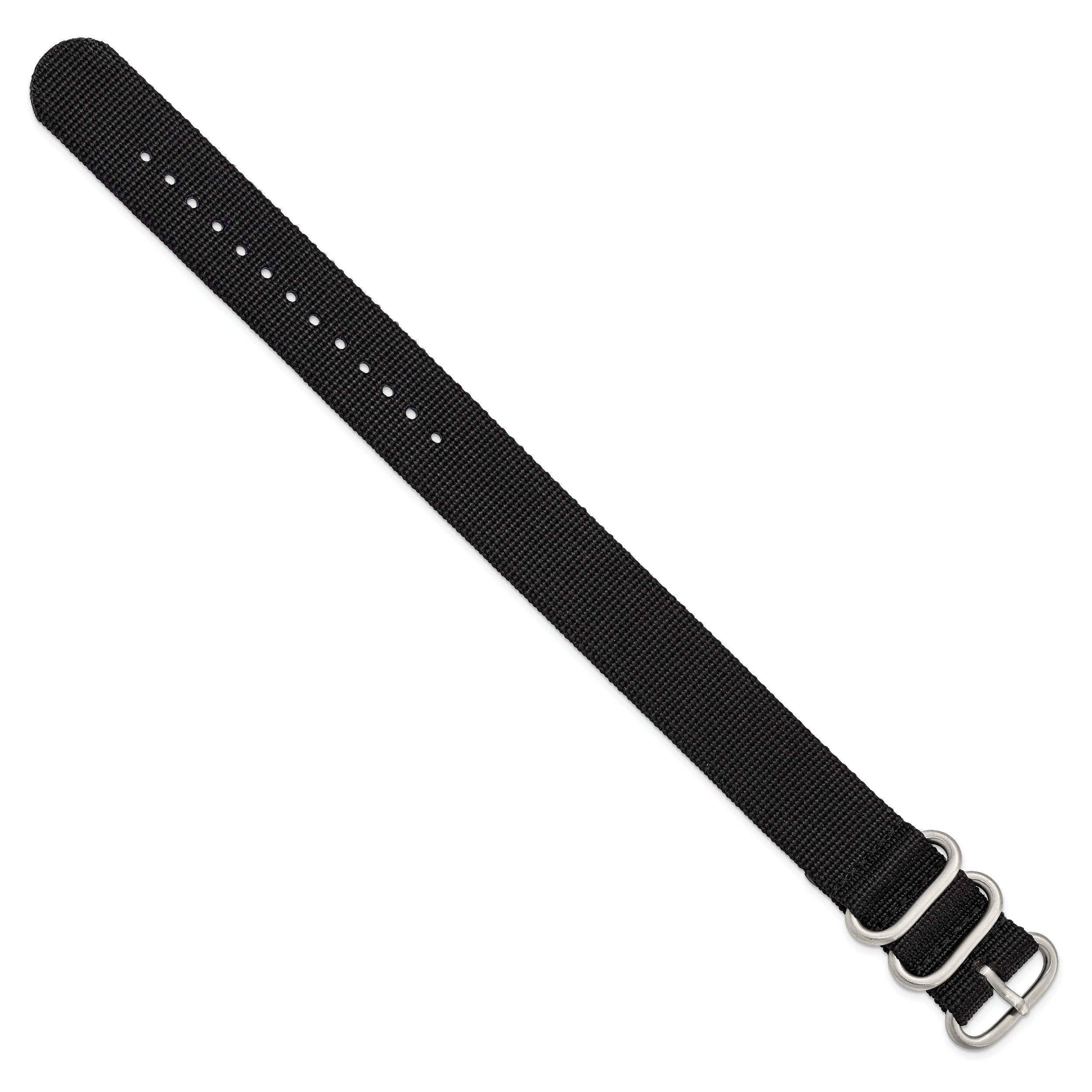 18mm One-Piece Black Military Ballistic G10 Nylon with Brushed Stainless Steel Buckle 10.75 inch Watch Band - 18 / 10.75