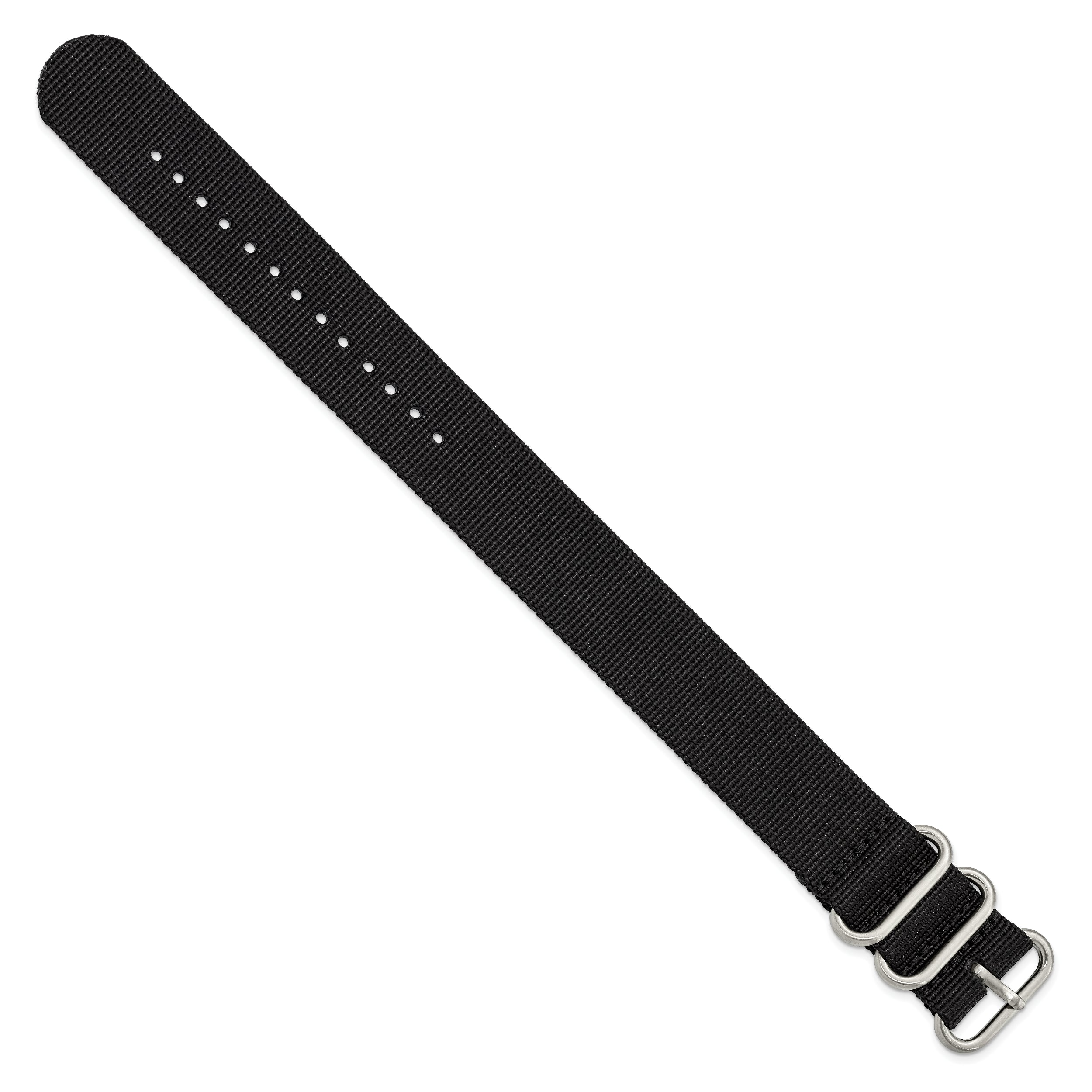 18mm One-Piece Black Military Ballistic G10 Nylon with Brushed Stainless Steel Buckle 10.75 inch Watch Band - 18 / 10.75
