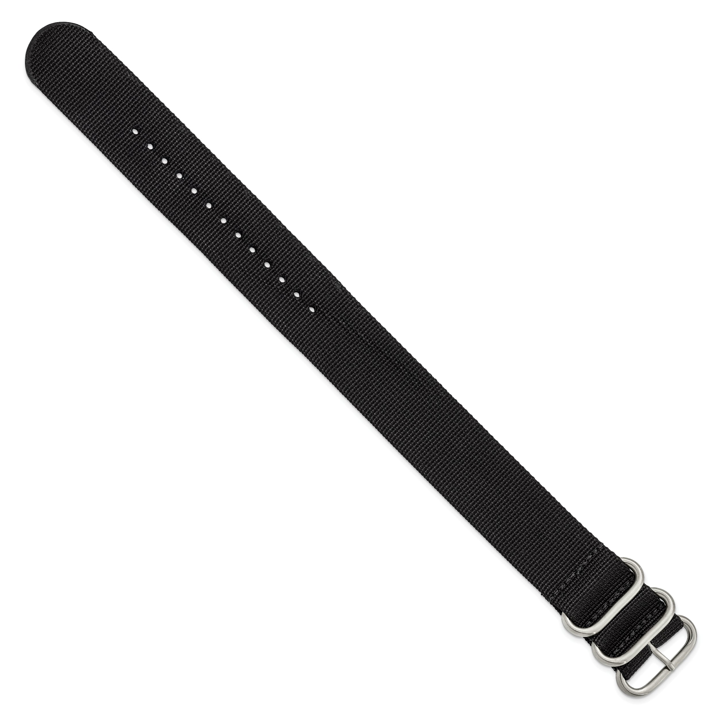 18mm One-Piece Black Military Ballistic G10 Nylon with Brushed Stainless Steel Buckle 10.75 inch Watch Band - 18 / 10.75
