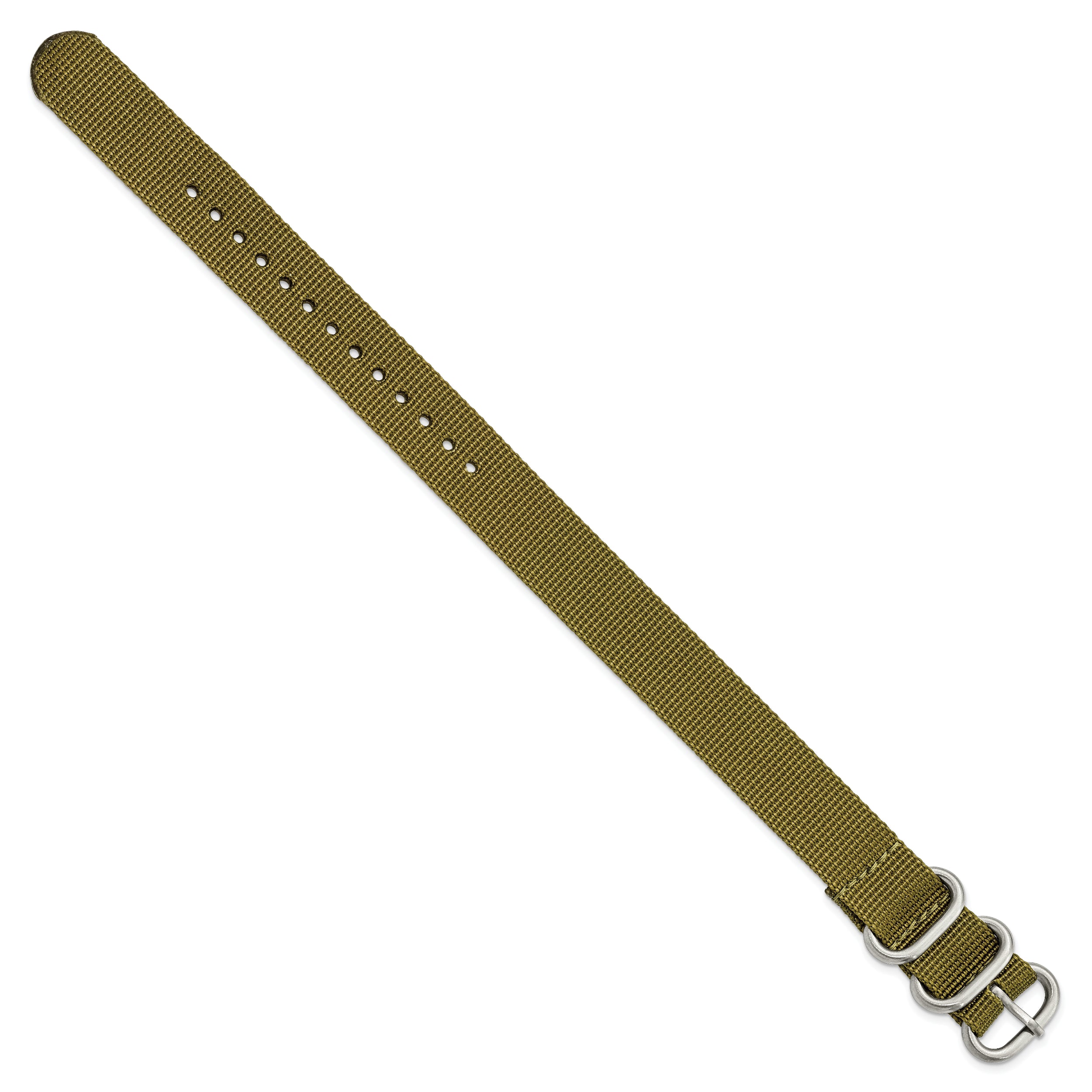 18mm One-Piece Olive Green Military Ballistic G10 Nylon with Brushed Stainless Steel Buckle 10.75 inch Watch Band - 18 / 10.75