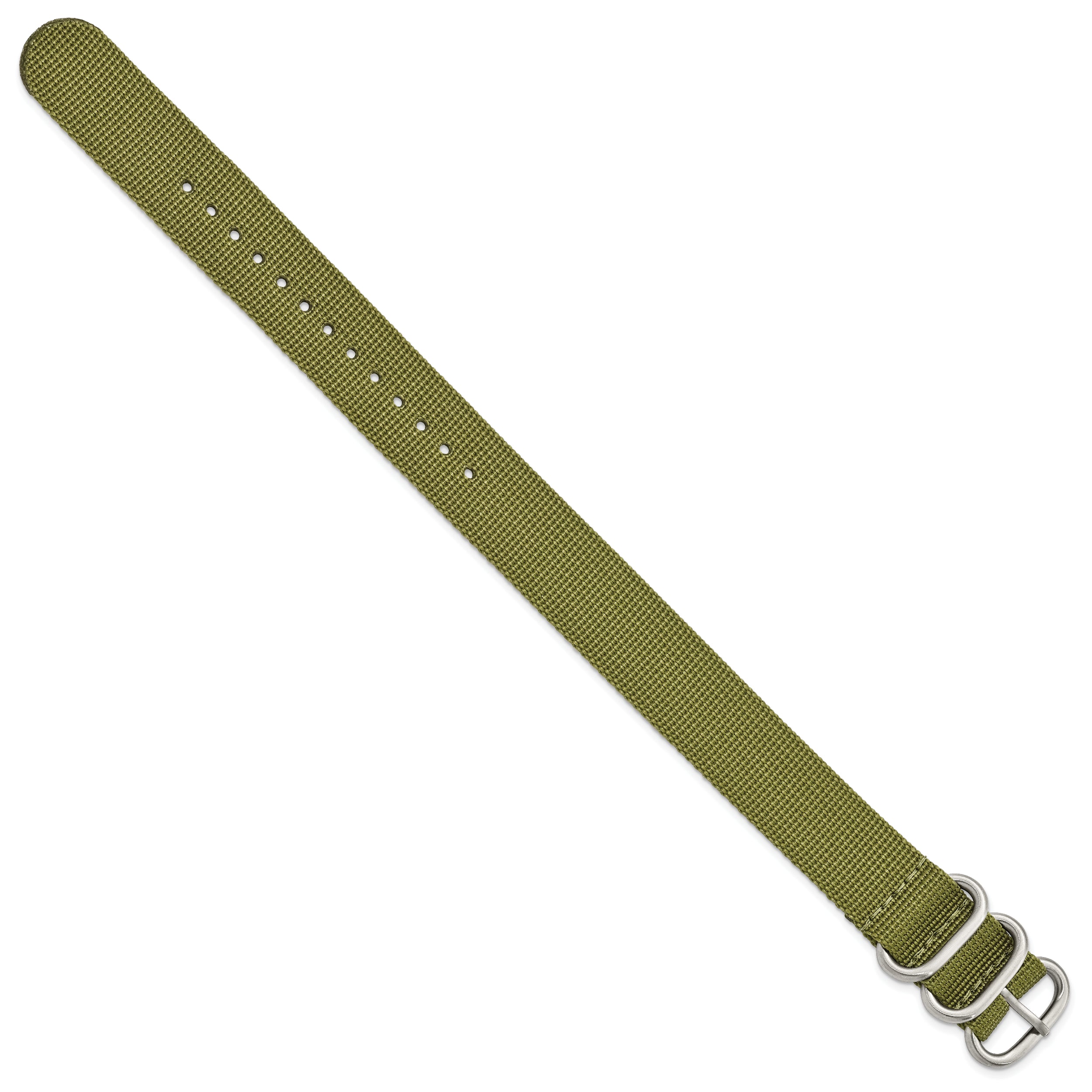 18mm One-Piece Olive Green Military Ballistic G10 Nylon with Brushed Stainless Steel Buckle 10.75 inch Watch Band - 18 / 10.75