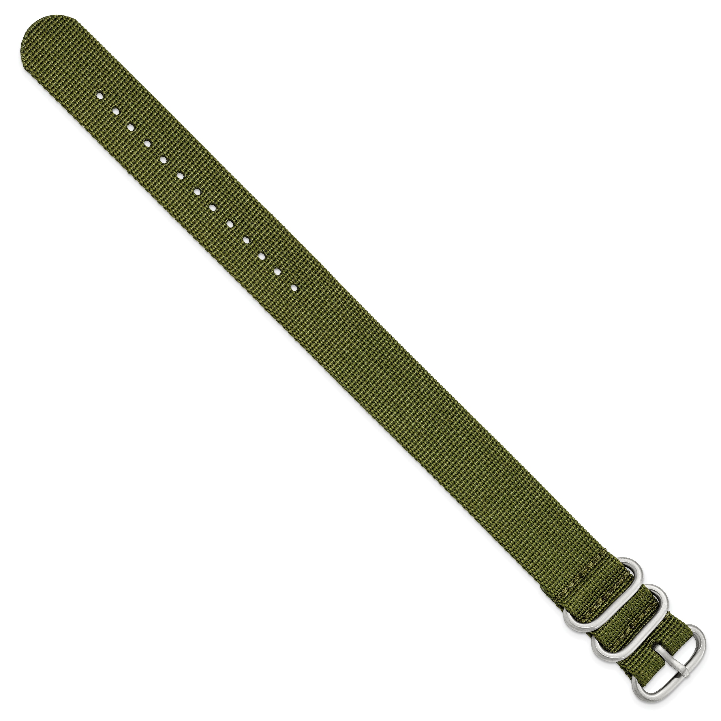 18mm One-Piece Olive Green Military Ballistic G10 Nylon with Brushed Stainless Steel Buckle 10.75 inch Watch Band - 18 / 10.75