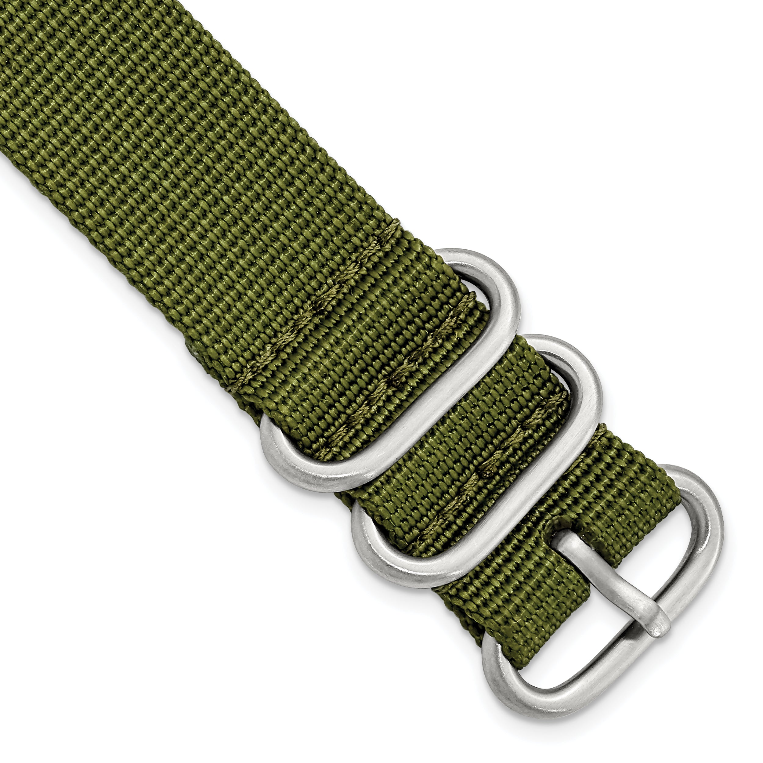 DeBeer 22mm One-Piece Olive Green Military Ballistic G10 Nylon with Brushed Stainless Steel Buckle 10.75 inch Watch Band