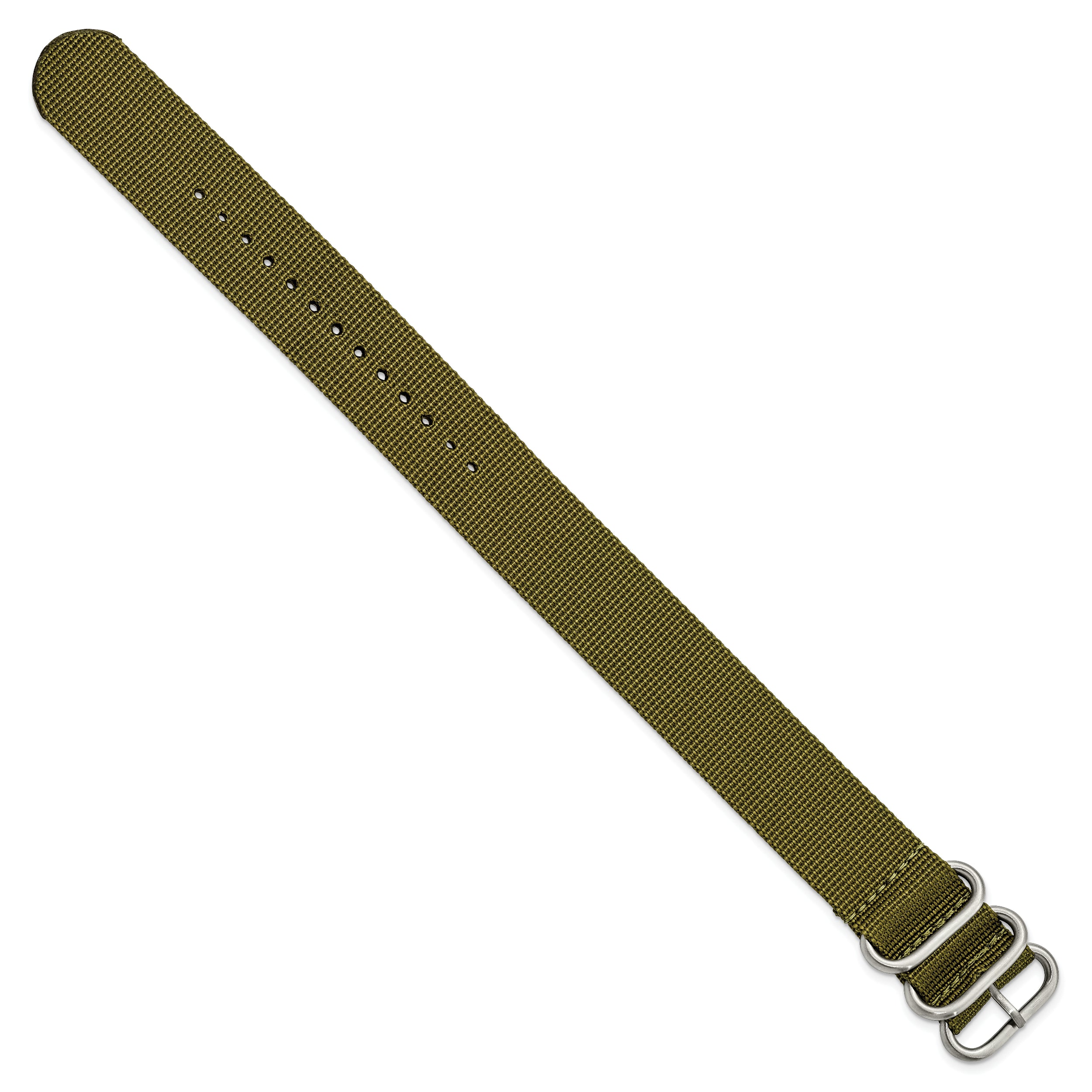 18mm One-Piece Olive Green Military Ballistic G10 Nylon with Brushed Stainless Steel Buckle 10.75 inch Watch Band - 18 / 10.75