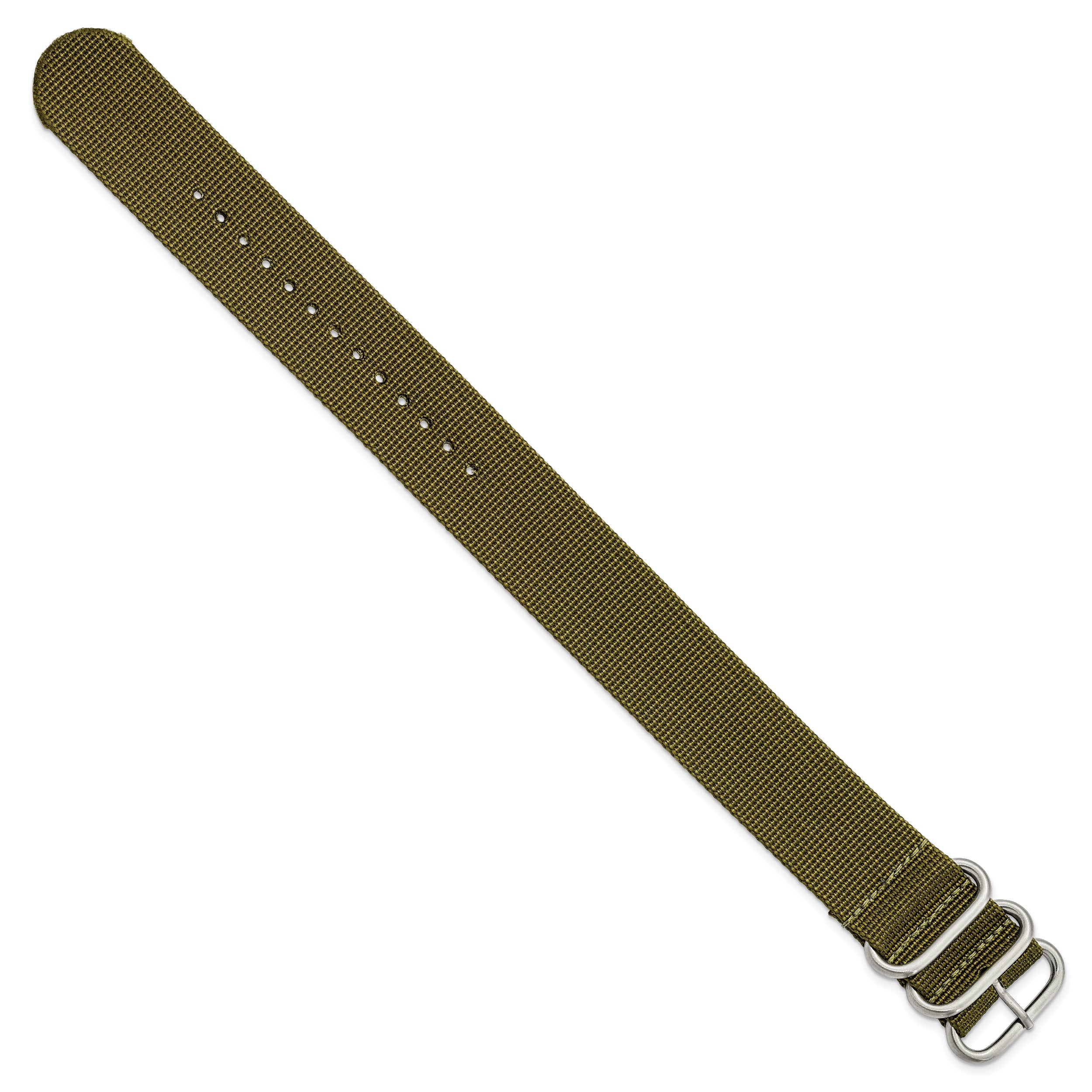 18mm One-Piece Olive Green Military Ballistic G10 Nylon with Brushed Stainless Steel Buckle 10.75 inch Watch Band - 18 / 10.75