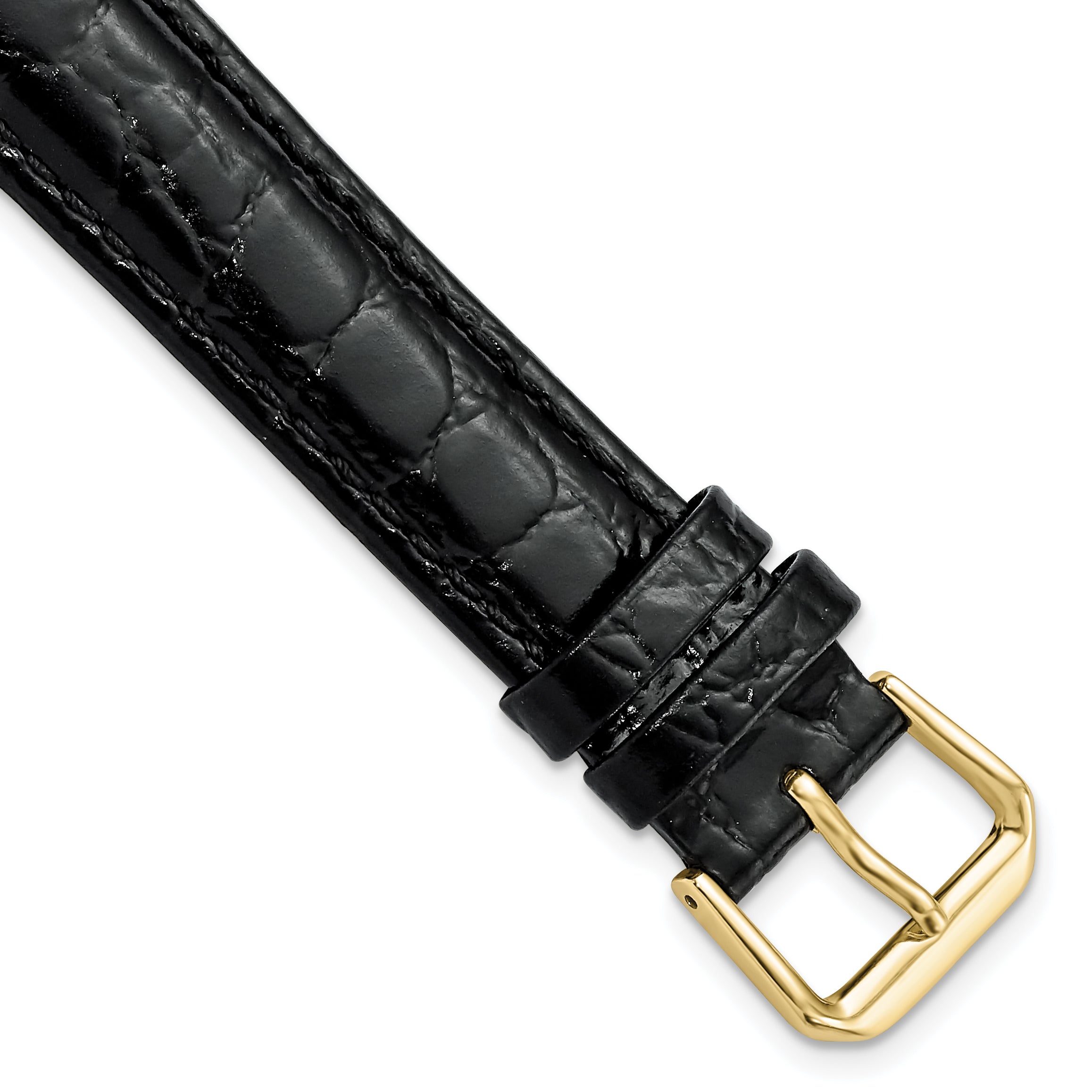 DeBeer 18mm Extra Long Black Alligator Grain Leather with Gold-tone Buckle 9.5 inch Watch Band