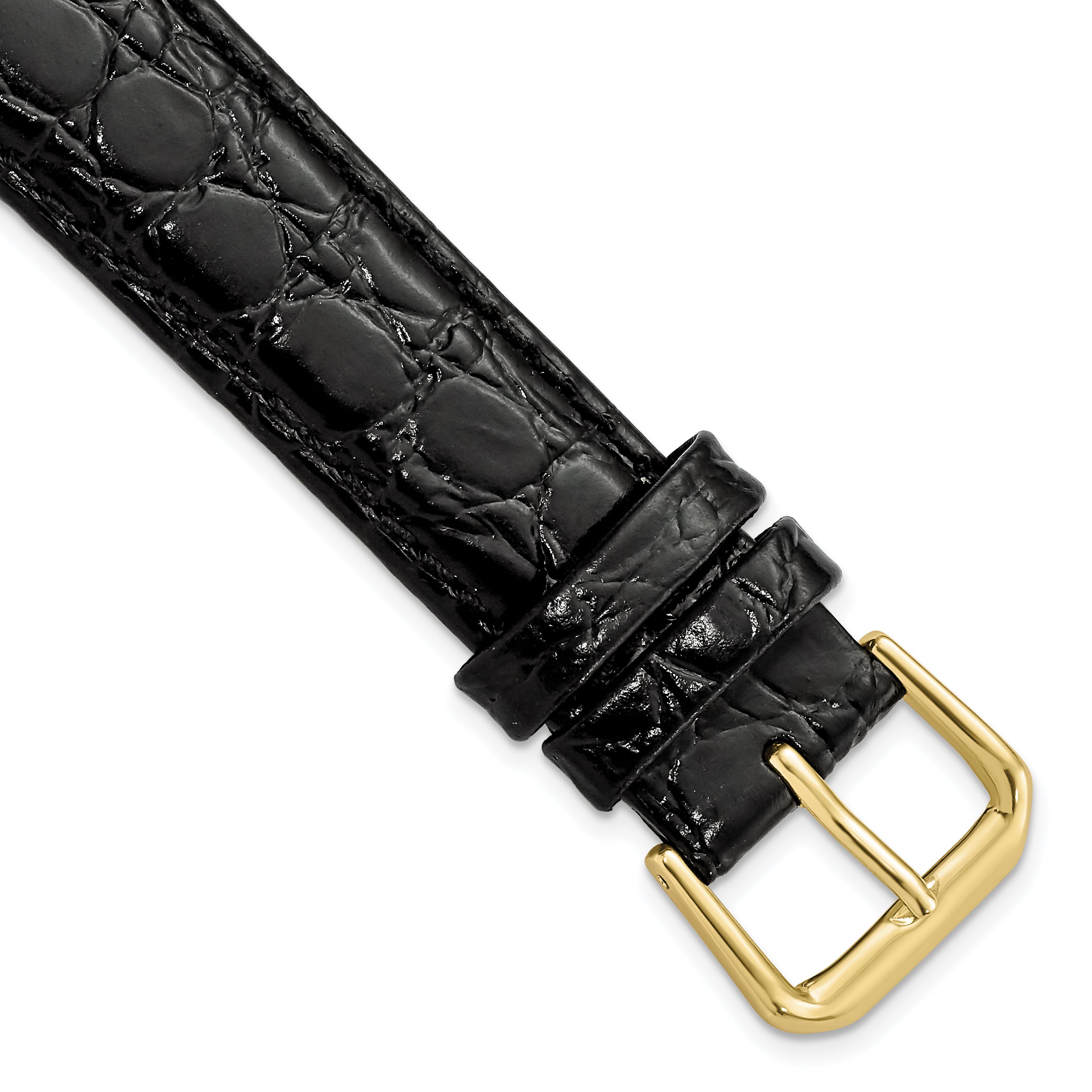 DeBeer 19mm Long Black Alligator Grain Leather with Gold-tone Buckle 8.5 inch Watch Band