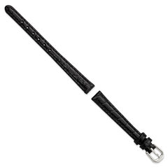 10mm Black Alligator Grain Leather with Silver-tone Buckle 6.75 inch Watch Band