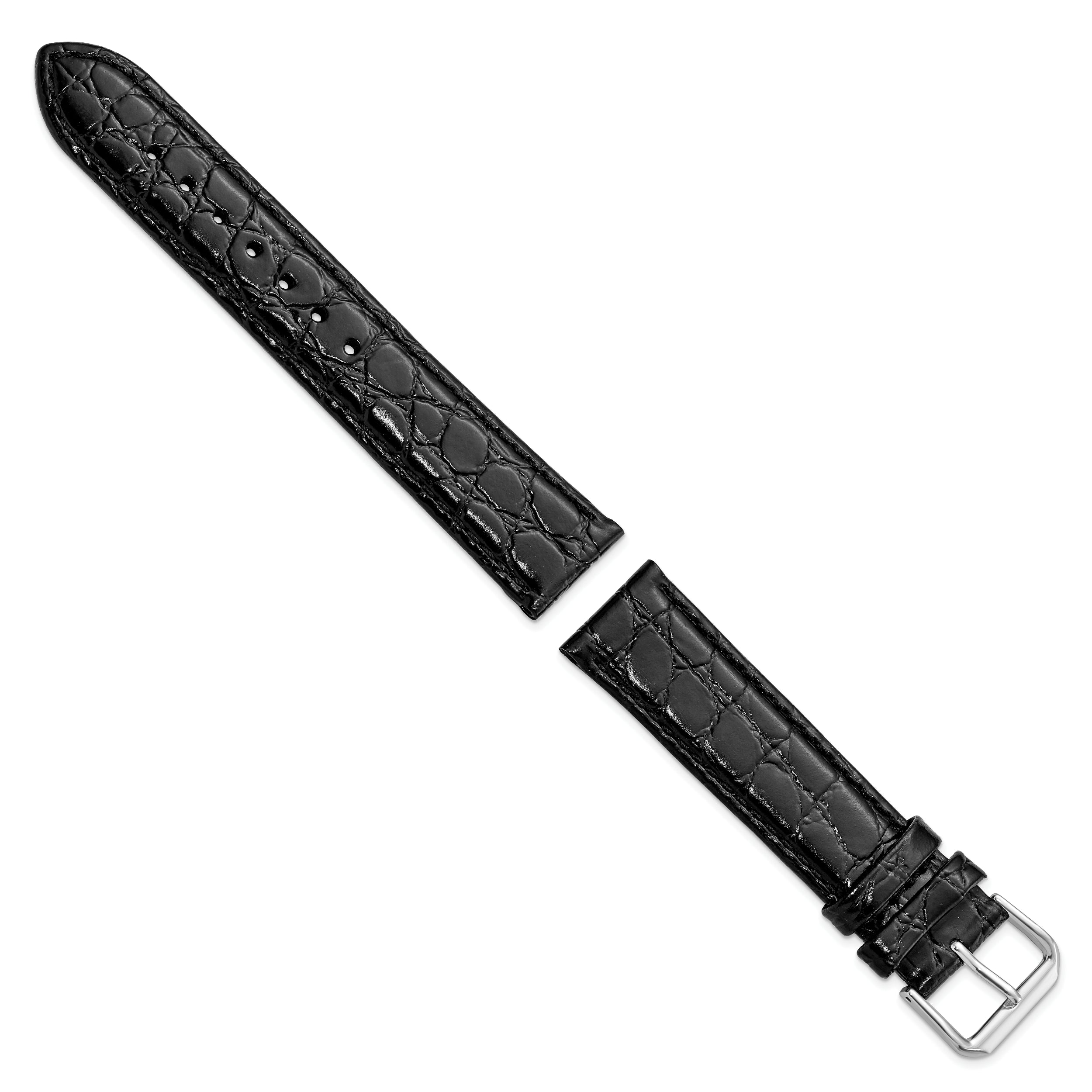 10mm Black Alligator Grain Leather with Silver-tone Buckle 6.75 inch Watch Band