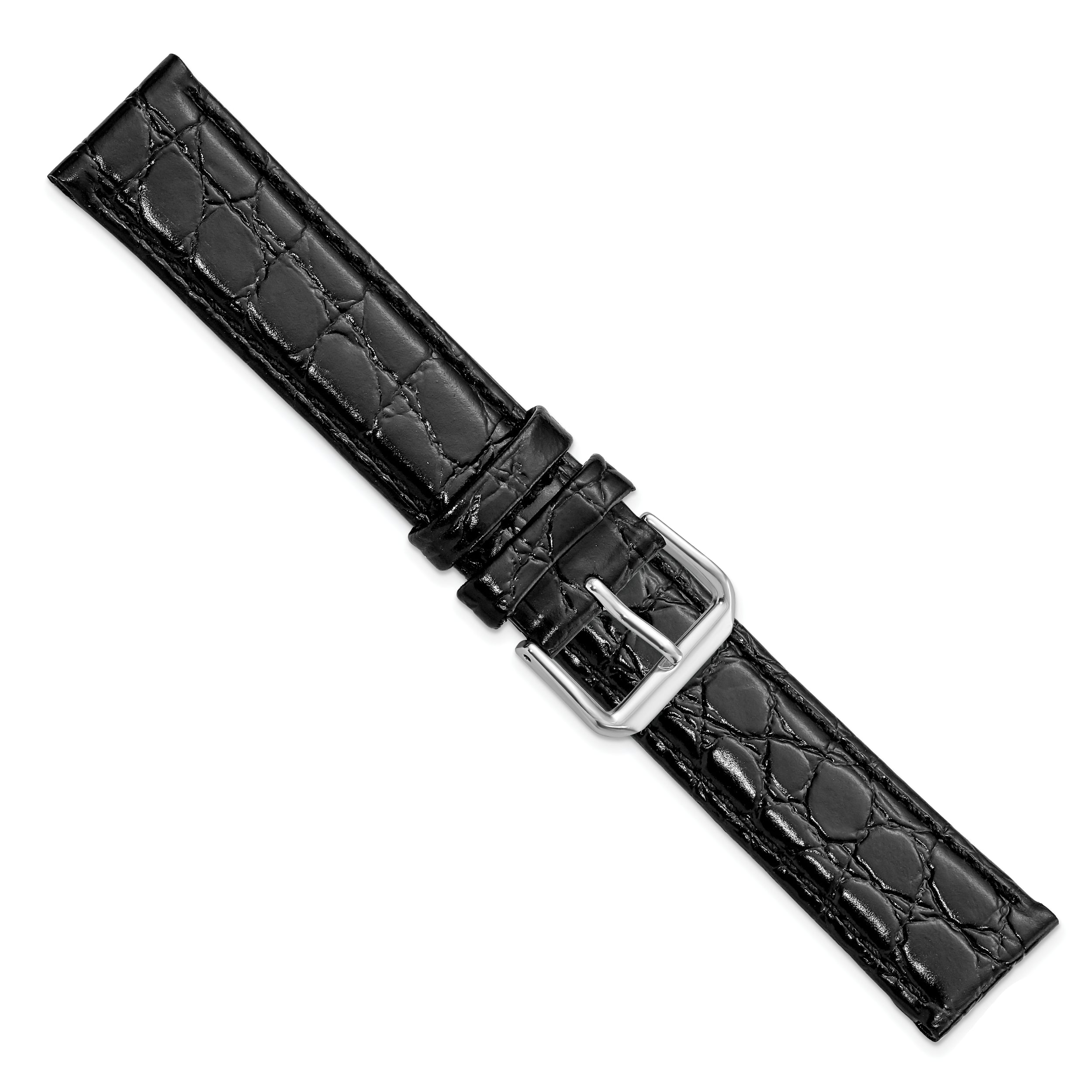 10mm Black Alligator Grain Leather with Silver-tone Buckle 6.75 inch Watch Band