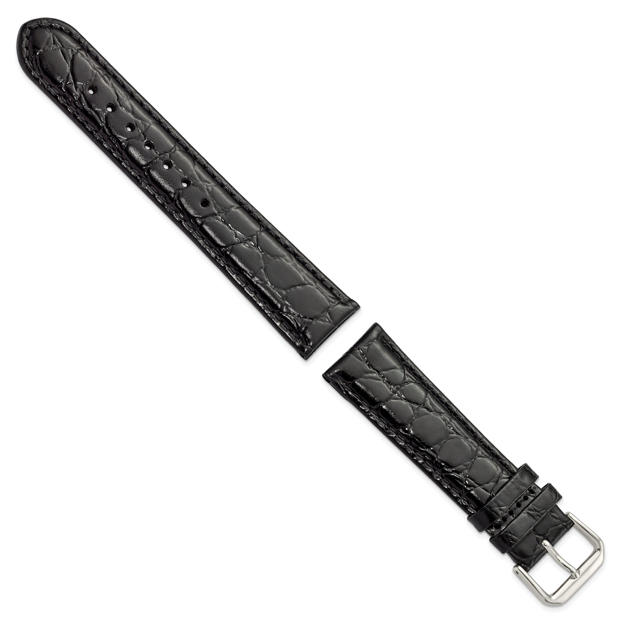 10mm Black Alligator Grain Leather with Silver-tone Buckle 6.75 inch Watch Band