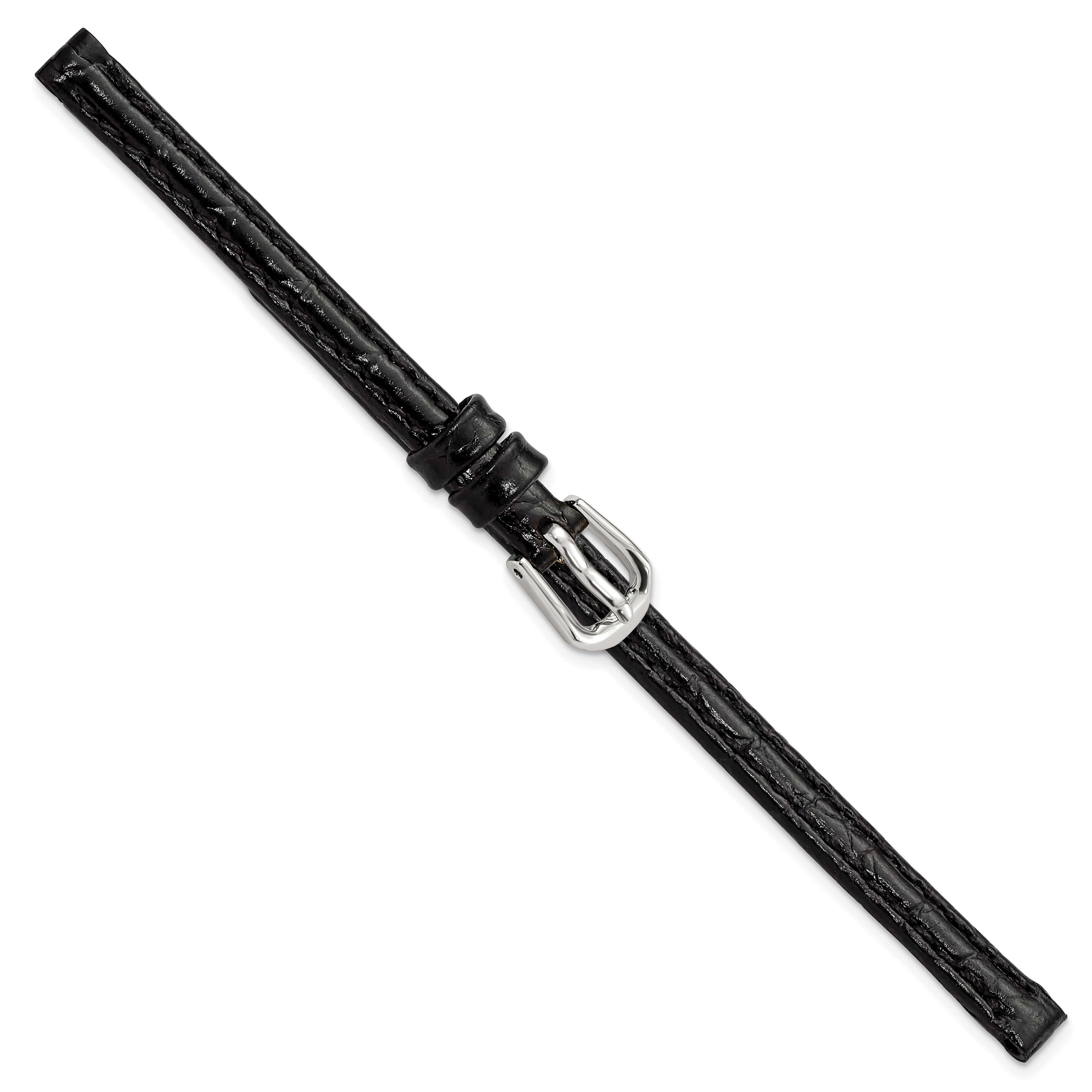 10mm Black Alligator Grain Leather with Silver-tone Buckle 6.75 inch Watch Band