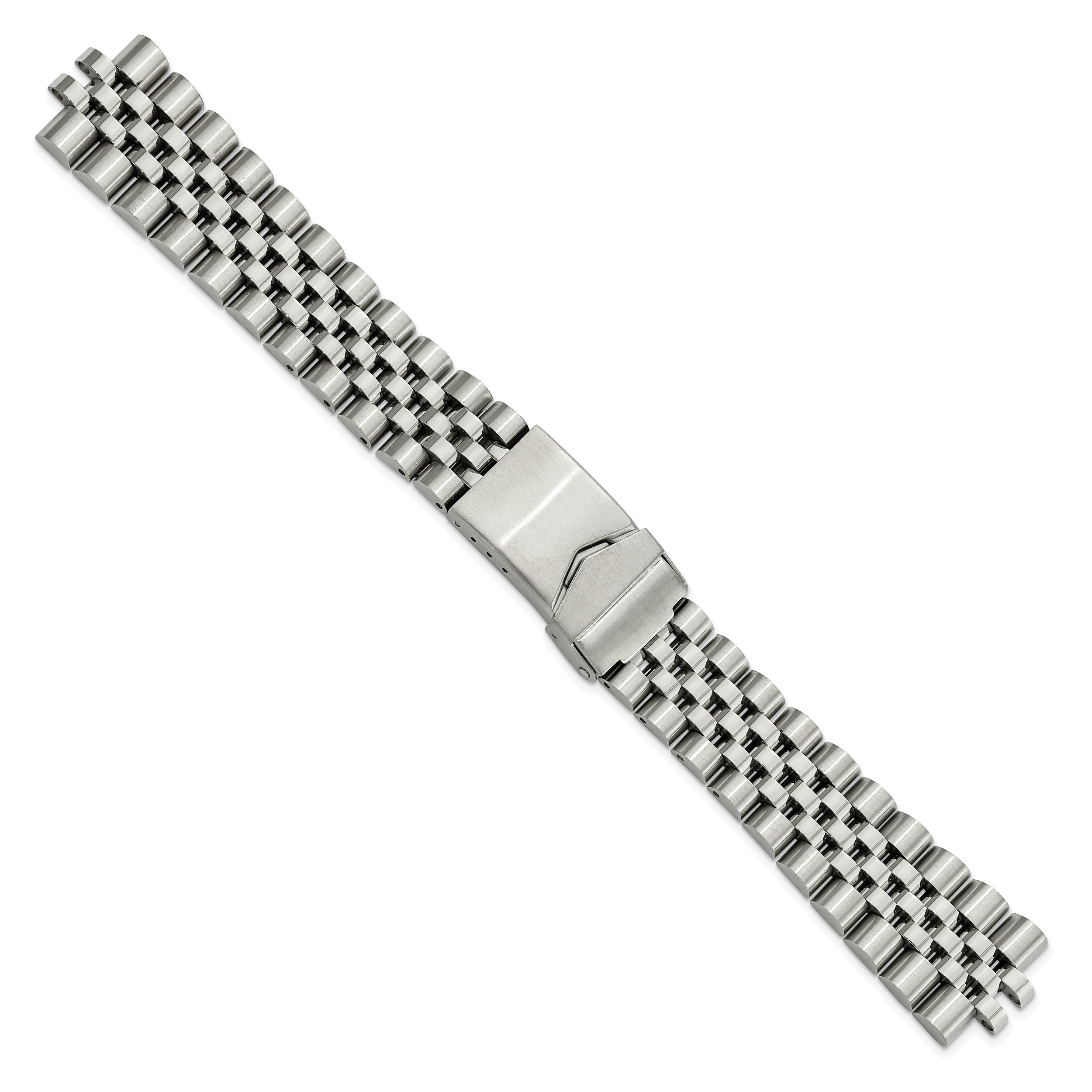 18-22mm Satin and Polished Stainless Steel Jubilee-Style Solid Link with Deployment Buckle 7 inch Watch Band