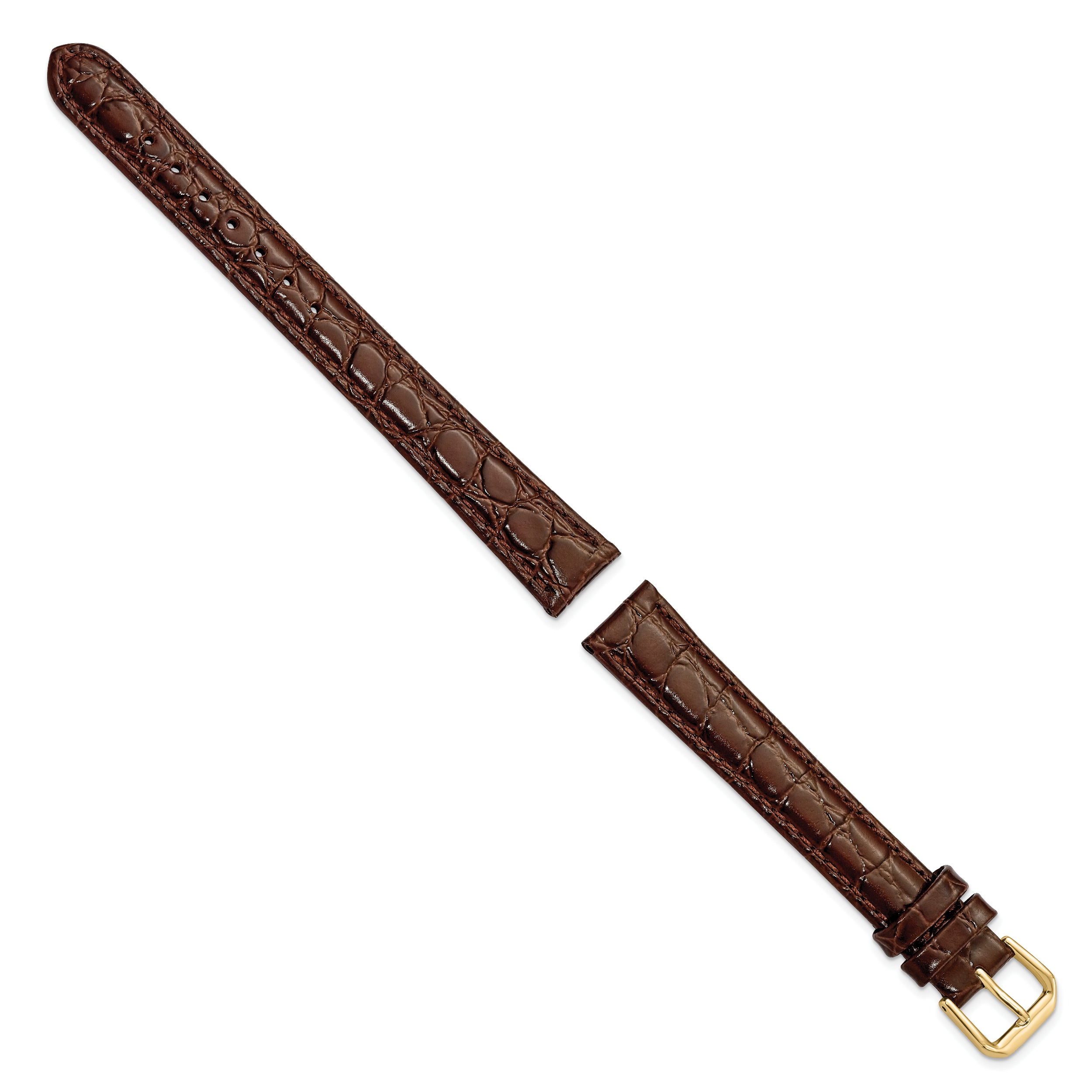 16mm Extra Long Brown Alligator Grain Leather with Gold-tone Buckle 9.5 inch Watch Band - 16 / 9.5